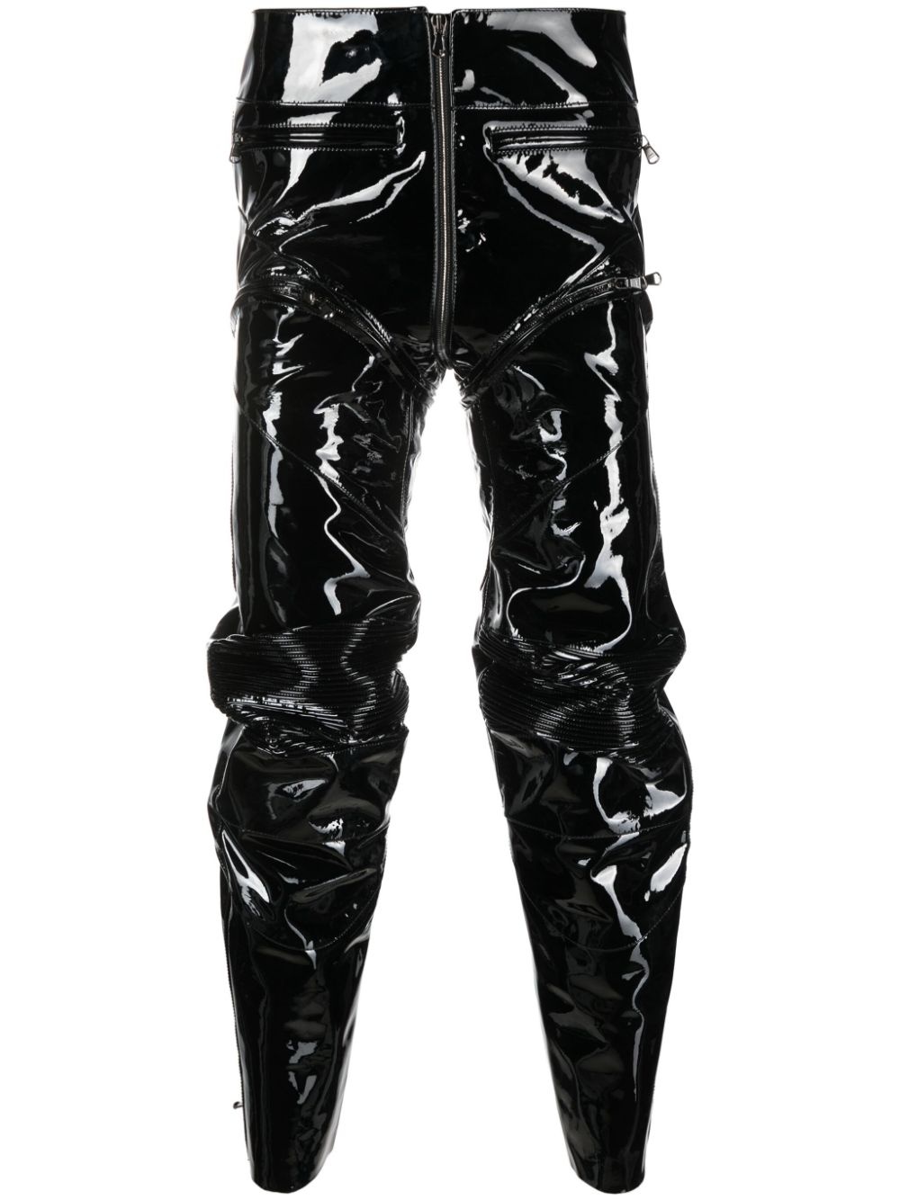 panelled gathered patent leather trousers - 1