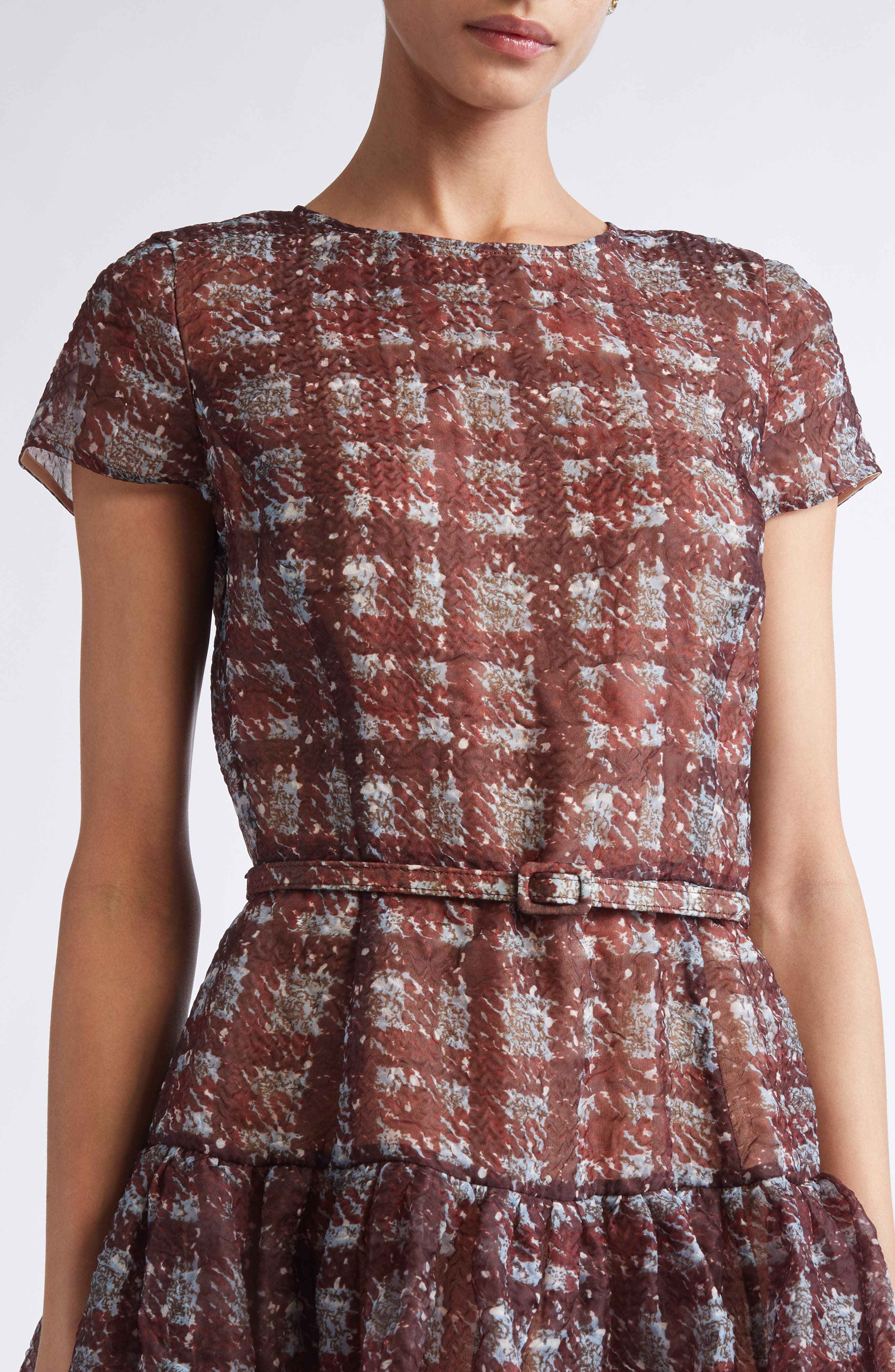 Oscar de la Renta Textured Plaid Drop Waist Dress in Burgundy/Blue at Nordstrom - 4