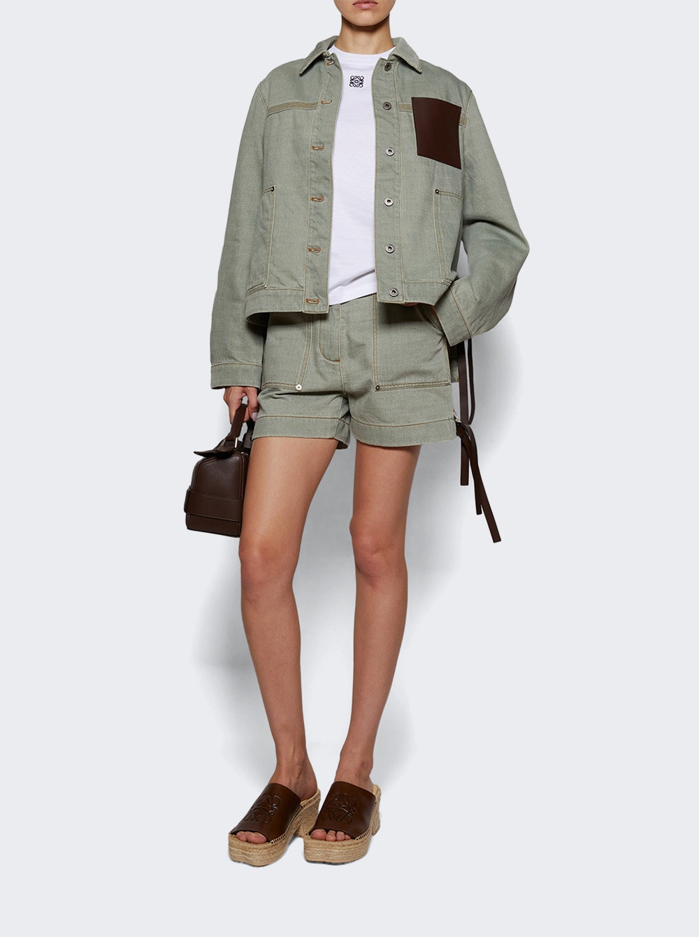Workwear Denim Shorts Khaki Green - 5