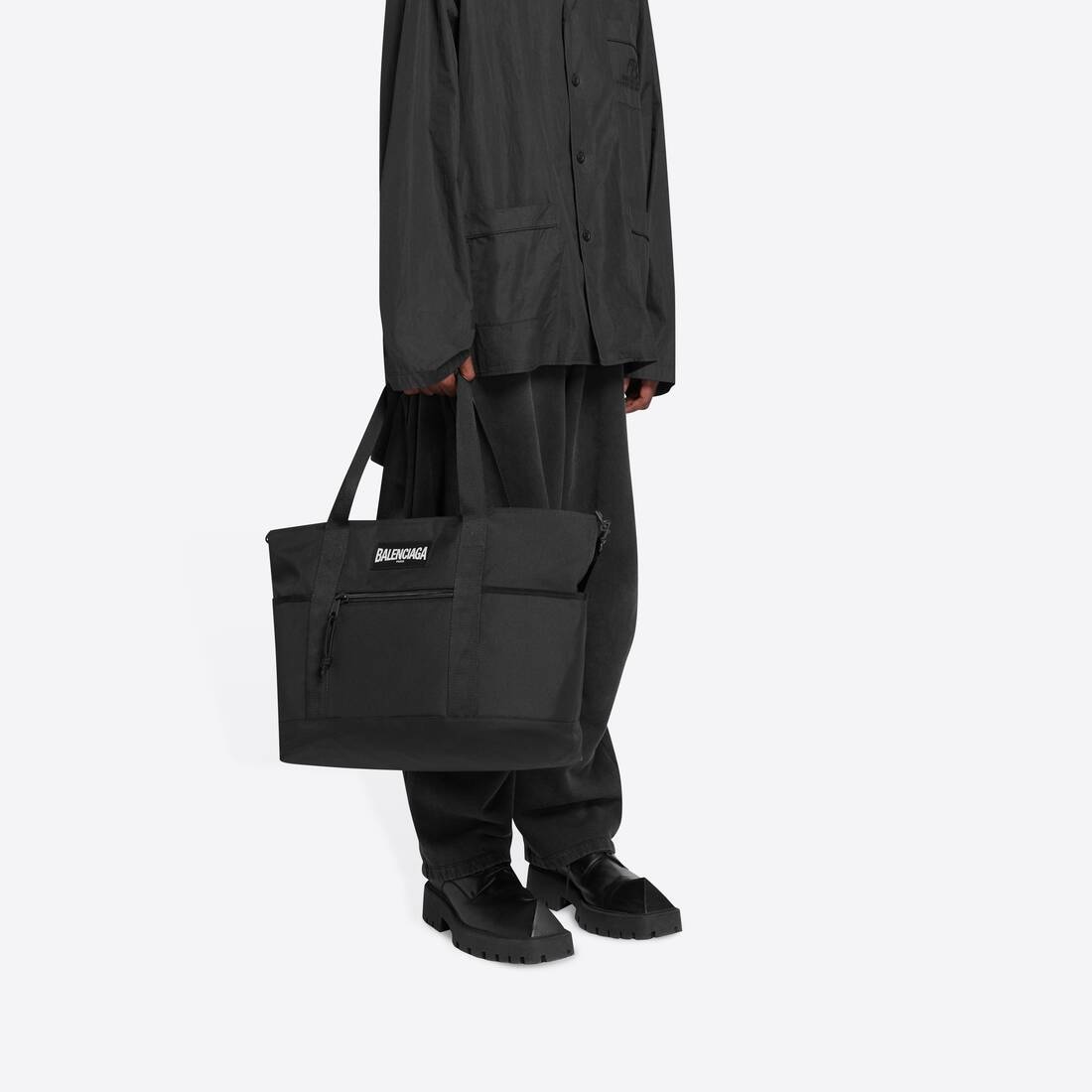 Men's Oversized Large Shopper Tote Bag in Black - 4