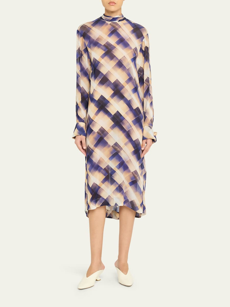Dries Van Noten Doddy Scarf-Neck Check-Print Midi Dress outlook