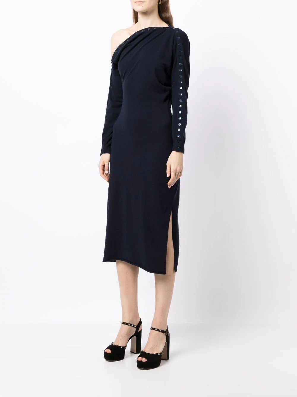 sequin-embellished cold-shoulder dress - 3