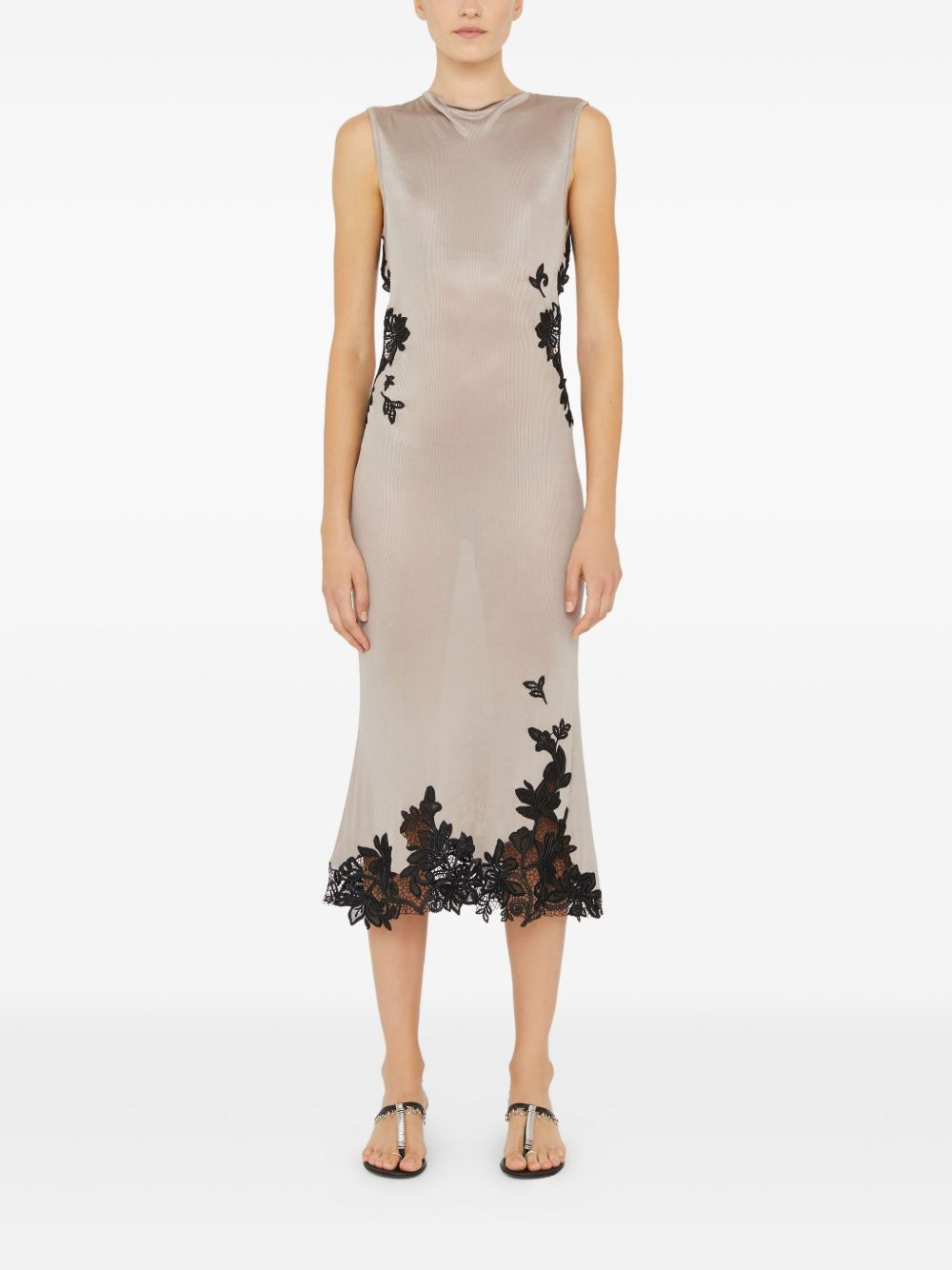 Hibiscus embroidered-lace-insert midi dress - 2