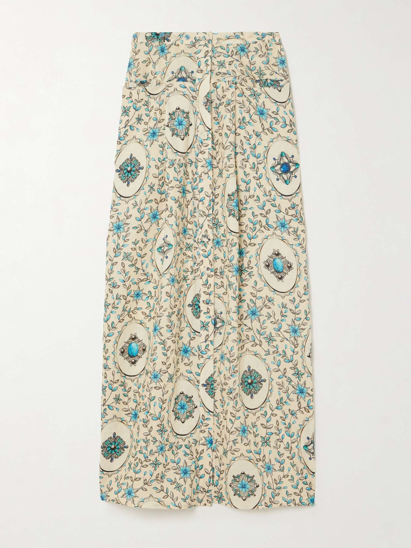 + NET SUSTAIN embellished printed linen maxi skirt - 1