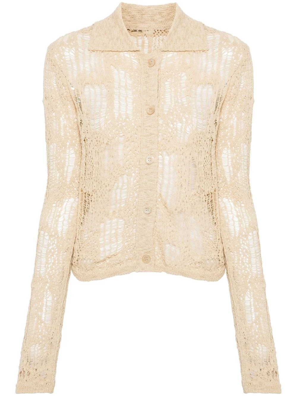 distressed open-knit cardigan - 1