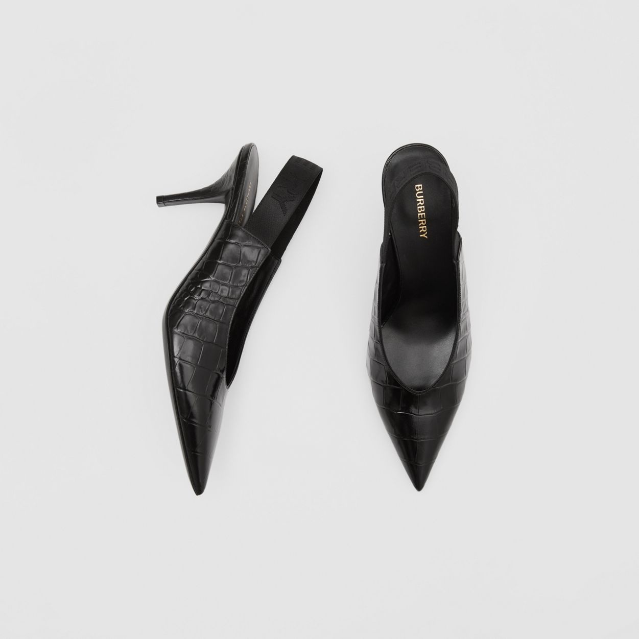 Embossed Leather Slingback Pumps - 6