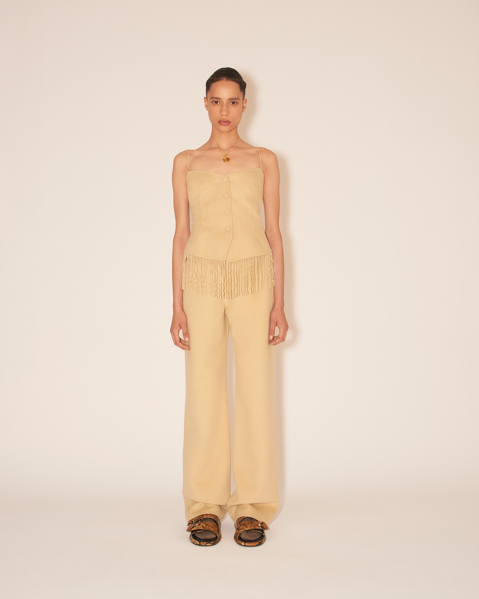 BYA - High waisted straight pants - Creme - 2