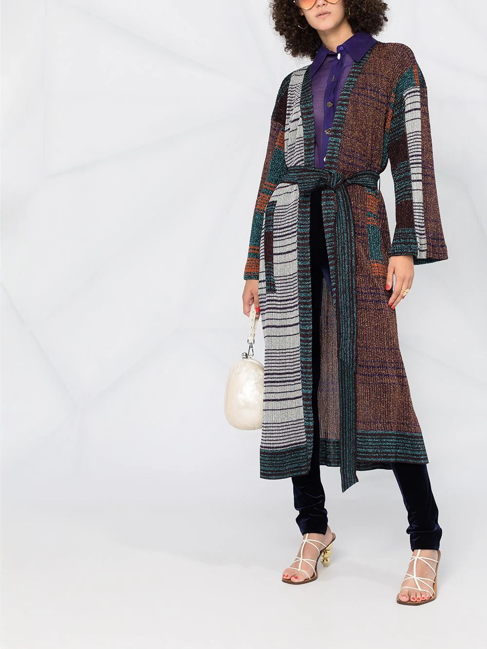 colour-block belted coat - 2