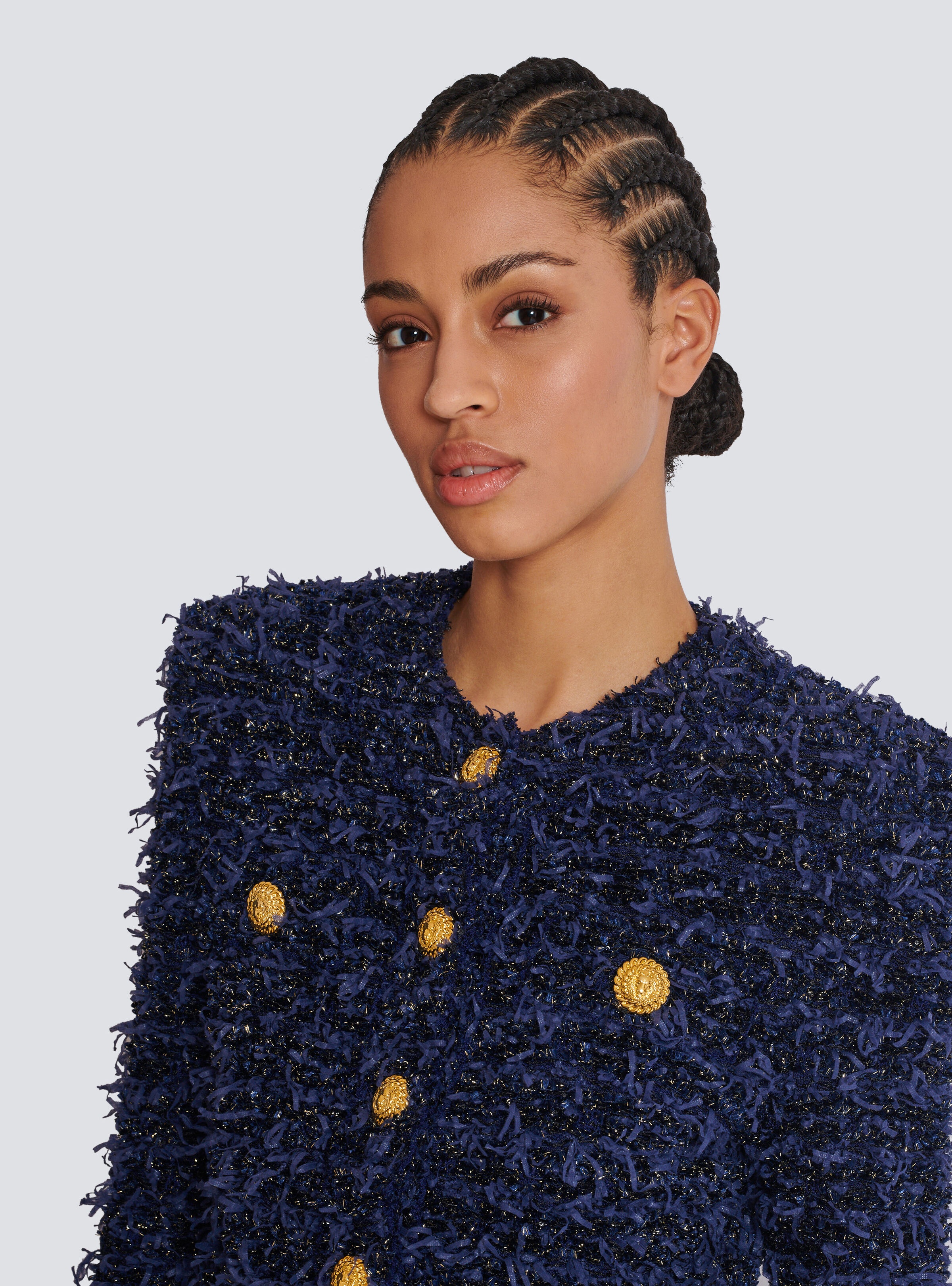 Cropped tweed knit jacket - 8