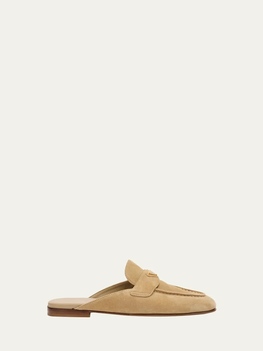 Triangle Logo Suede Loafer Mules - 1