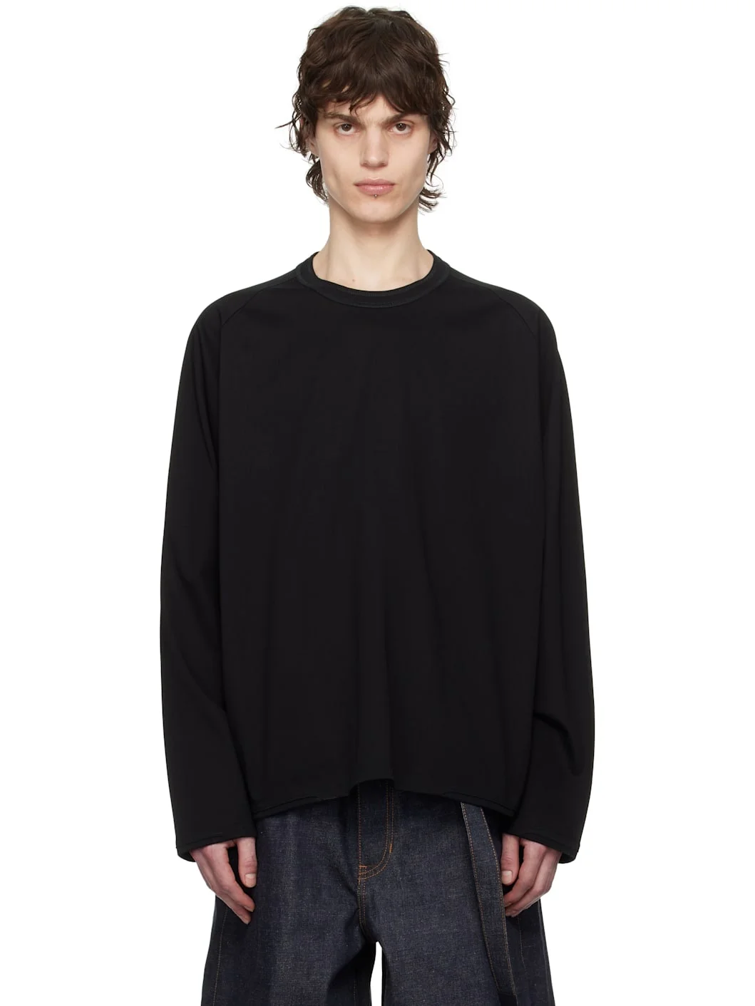 Black Cotton Jersey Long Sleeve T-shirt - 1