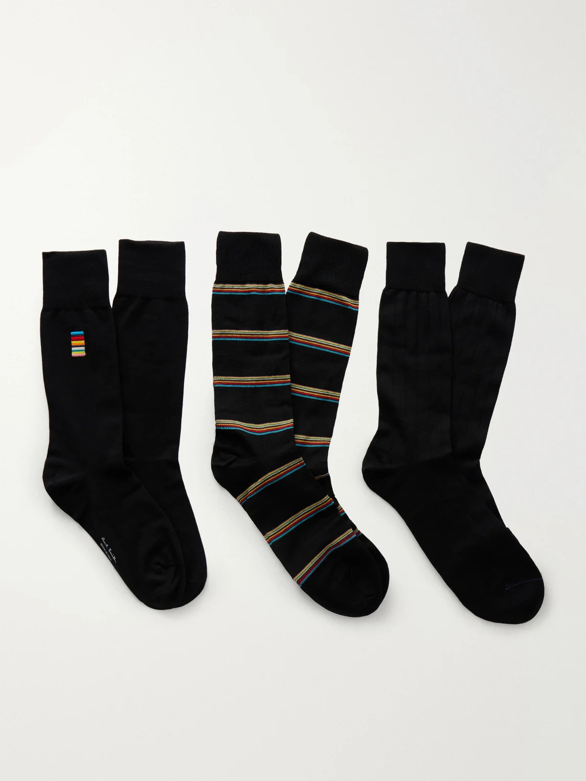 Pack of Three Striped Cotton-Blend Socks - 1