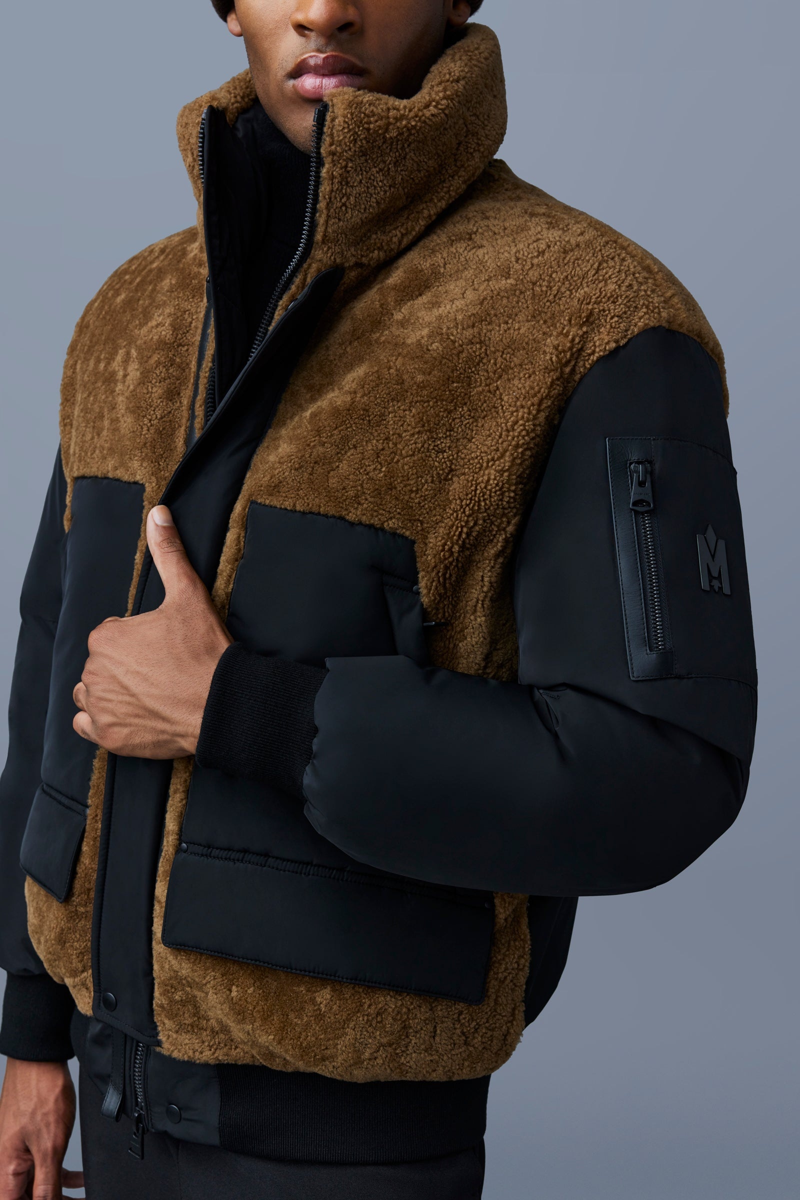 VIGGO mixed media bomber jacket with removable hood - 5