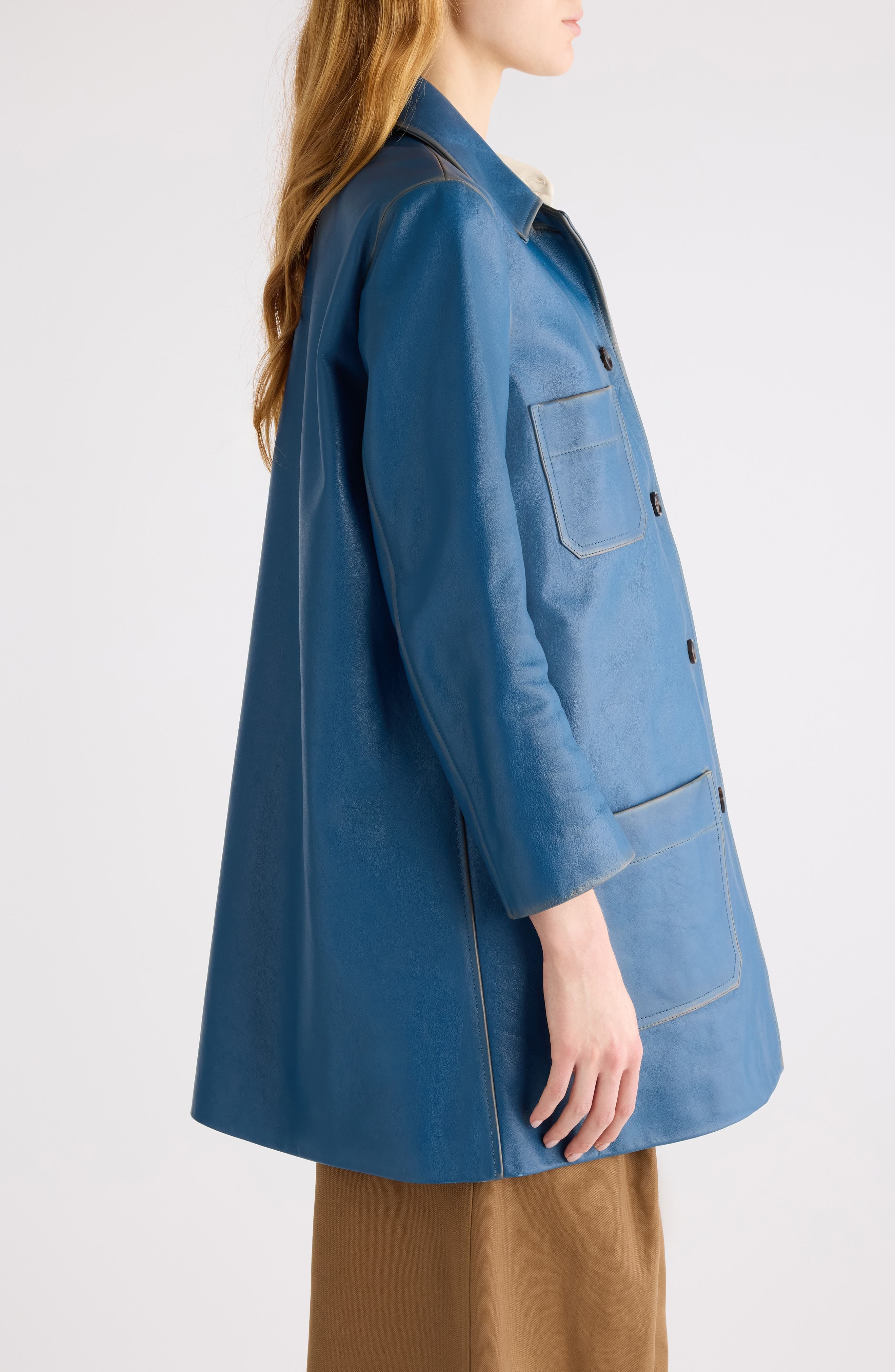 Chloé Patine Leather Car Coat in Stellar Blue at Nordstrom - 3