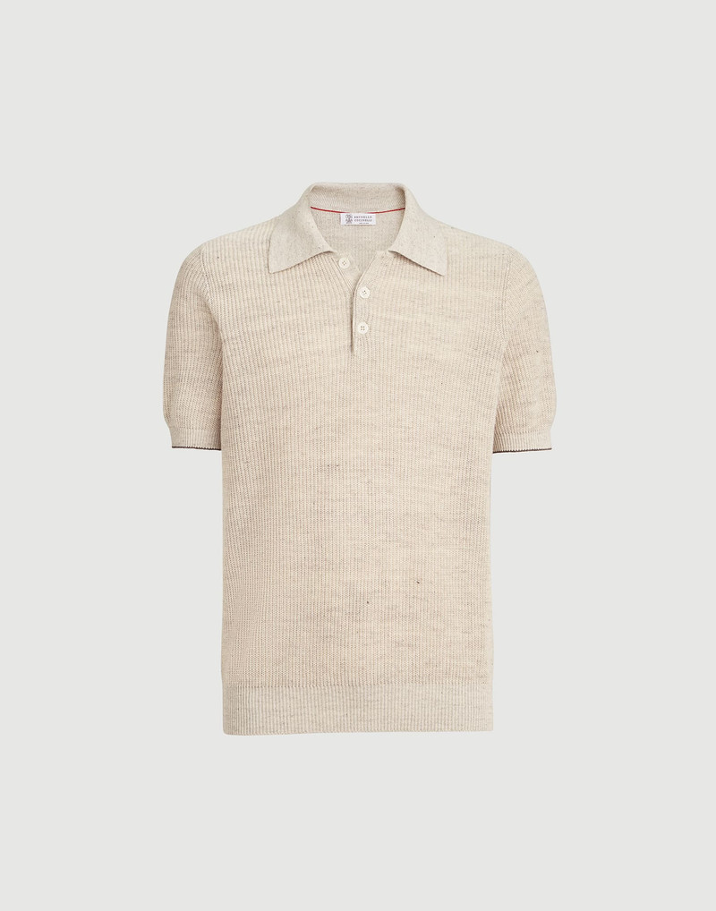 Linen and cotton half English rib knit polo 1