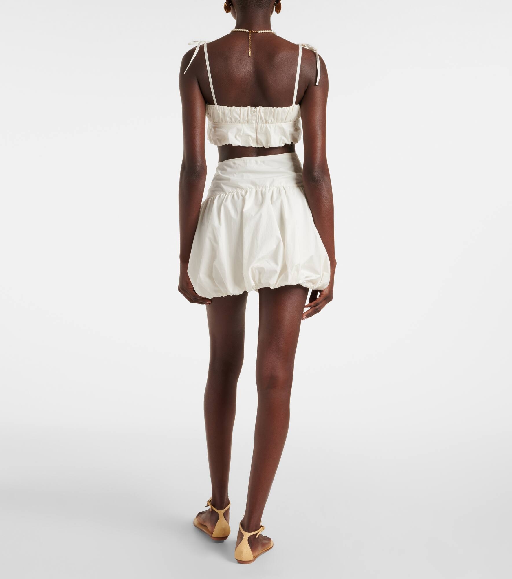 Gathered cotton poplin miniskirt - 3