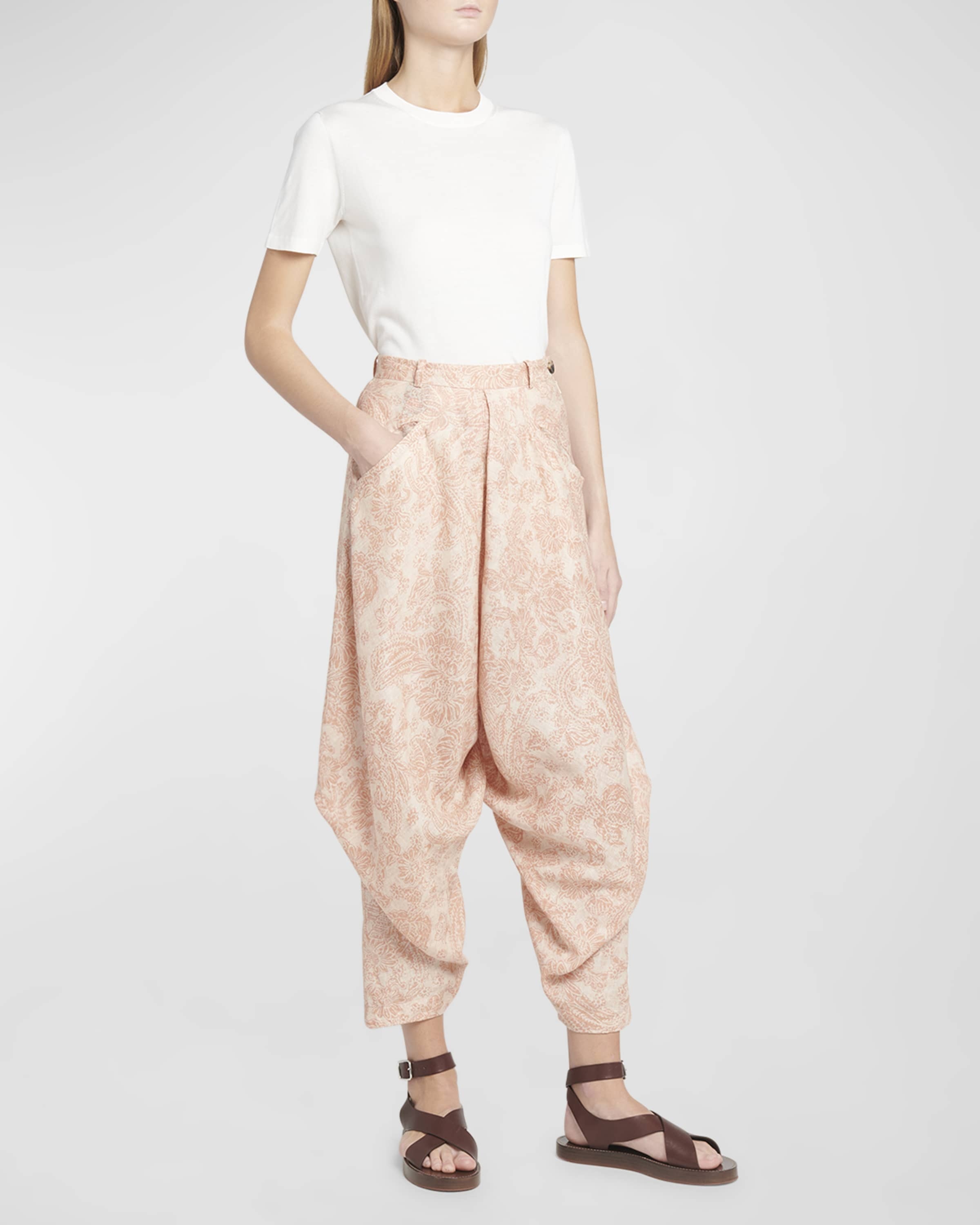 Helmer Woodblock Botanic-Print Draped Straight-Leg Crop Pants - 5