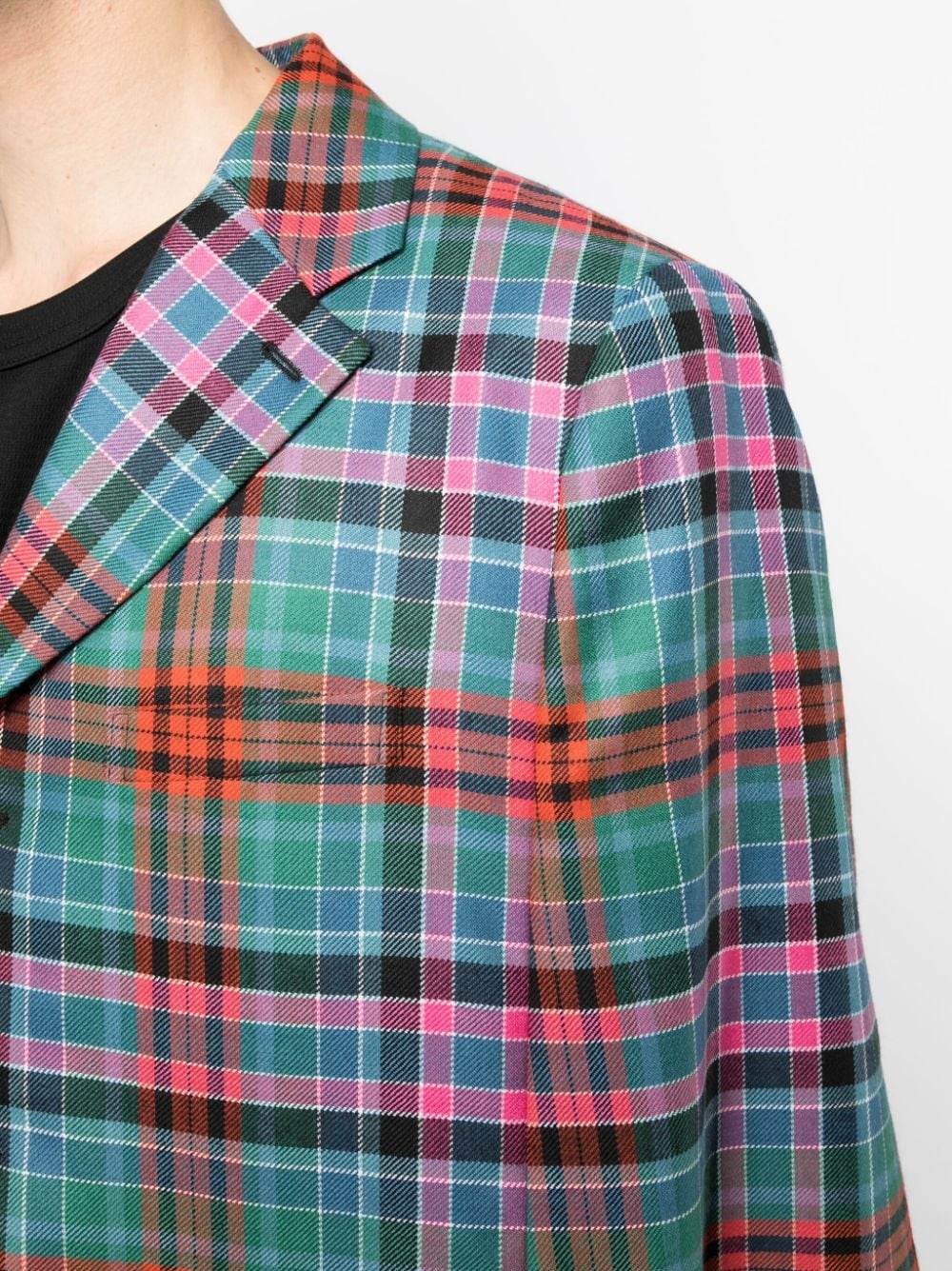 Madras-check wool blazer - 5