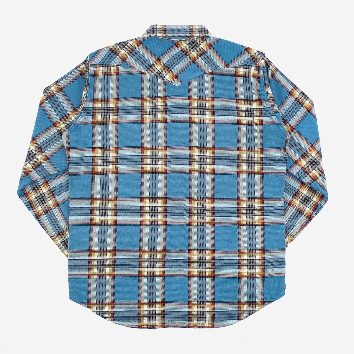 IHSH-332-SAX Ultra Heavy Flannel Anniversary Check Western Shirt - Sax Blue Overdyed Pale Grey - 4