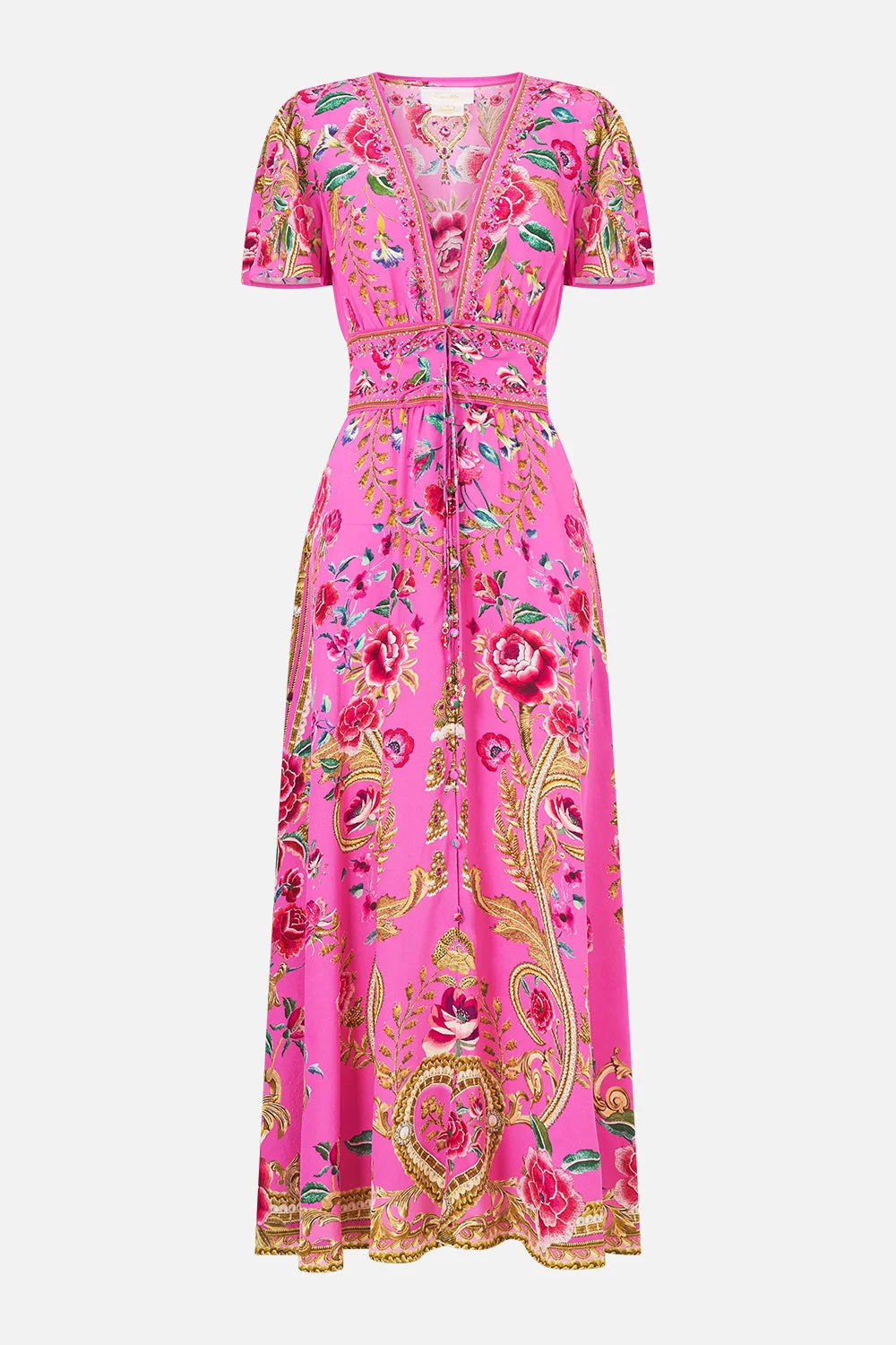 V-NECK TIE FRONT MIDI DRESS - 1