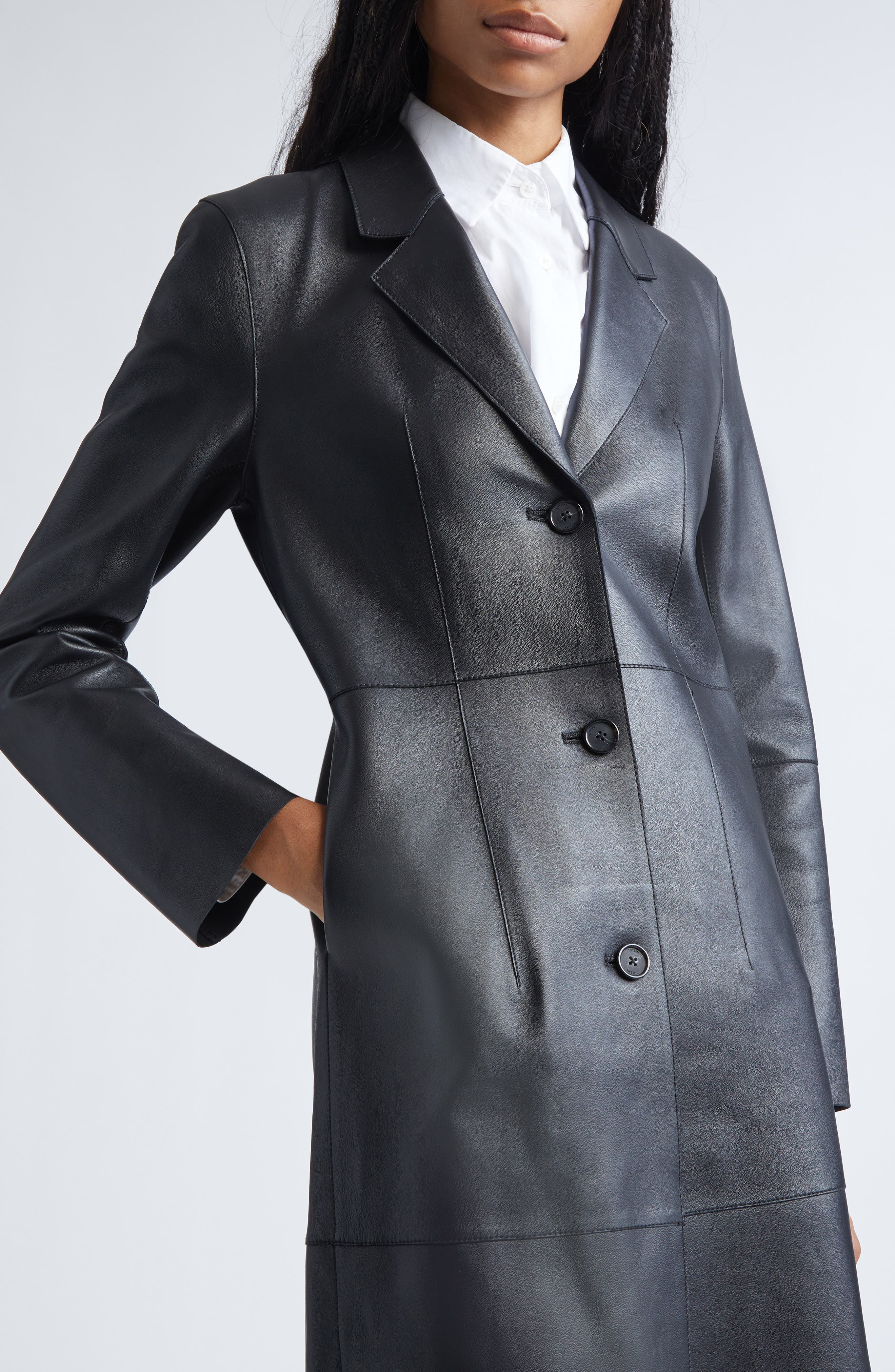 TOTEME Slim Leather Coat in Black at Nordstrom - 5