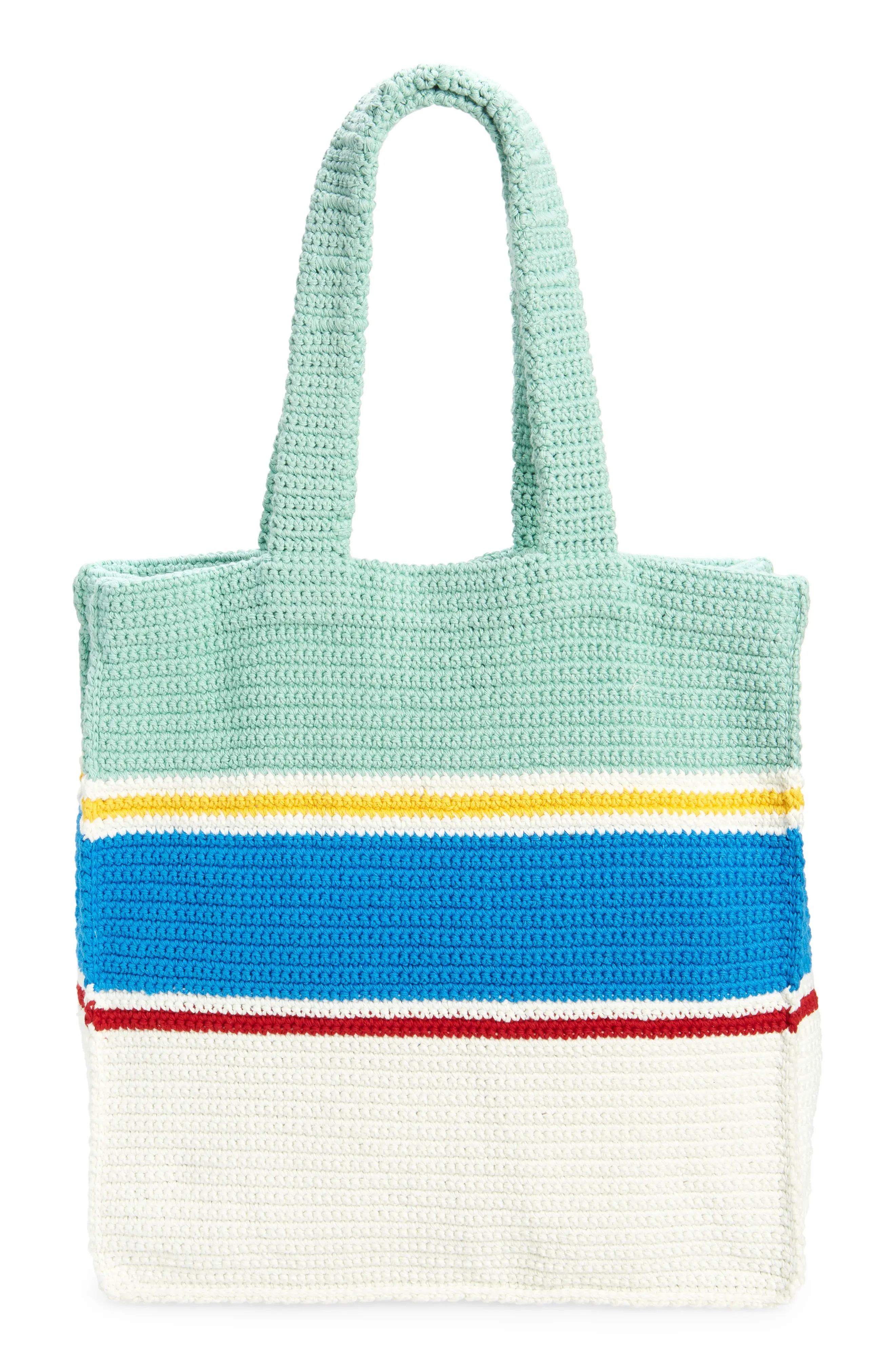 Stripe Crochet Tote Bag in White /Blue Multi - 2