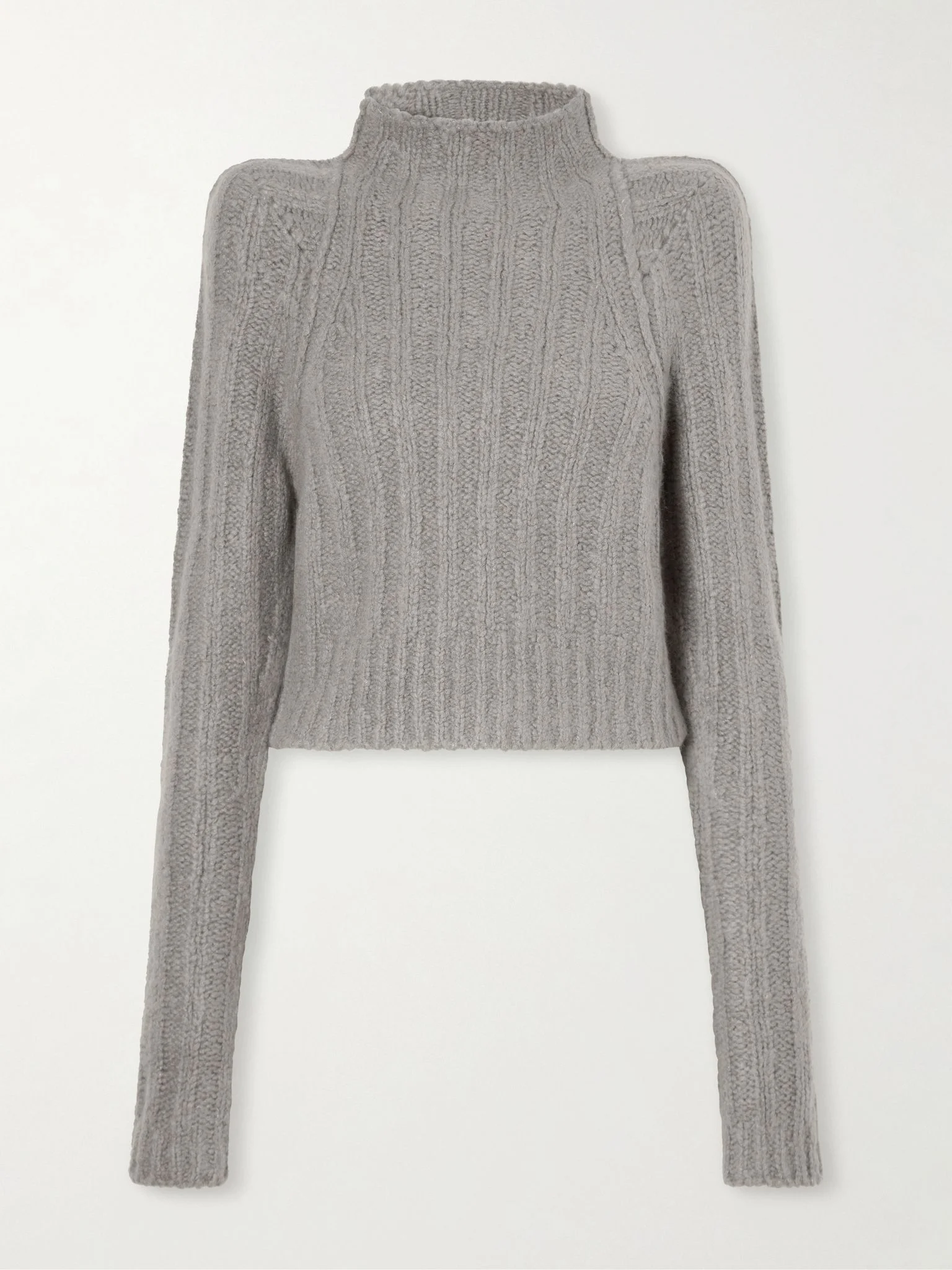 Cropped ribbed cashmere and silk-blend turtleneck sweater Gray - 1