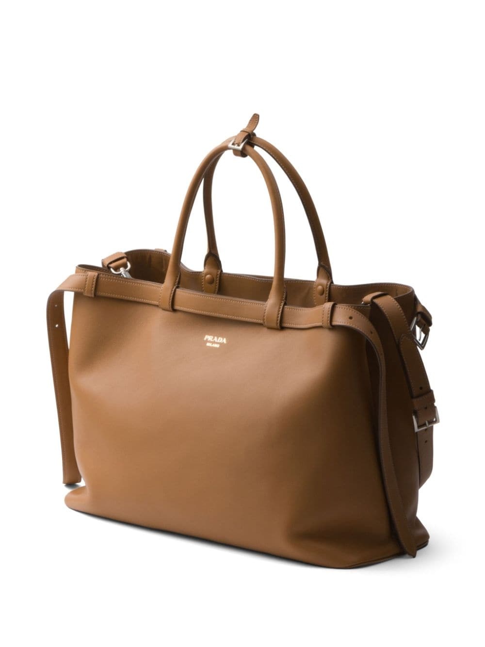 double-belt leather handbag - 3