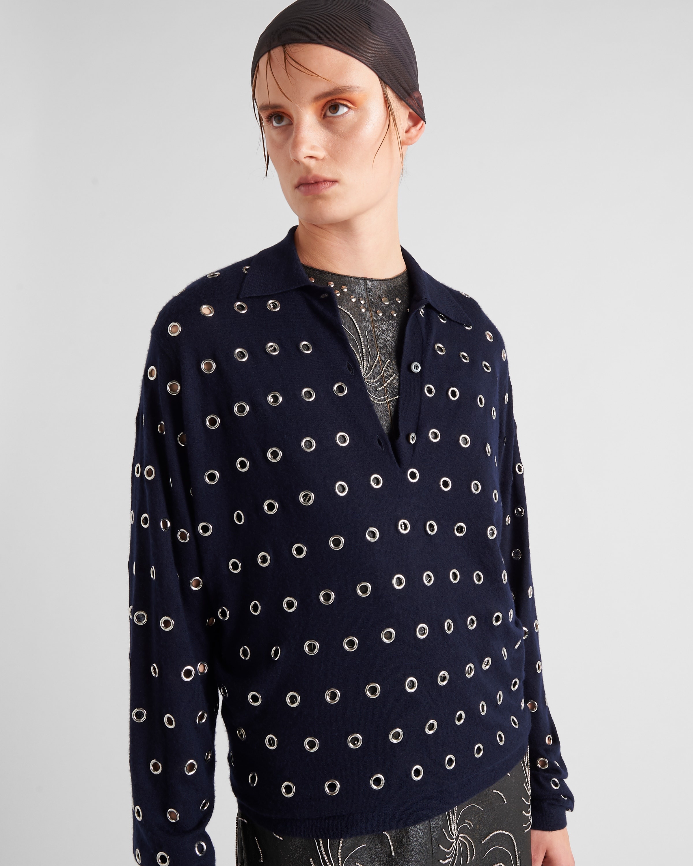 Cashmere polo shirt with grommets - 3
