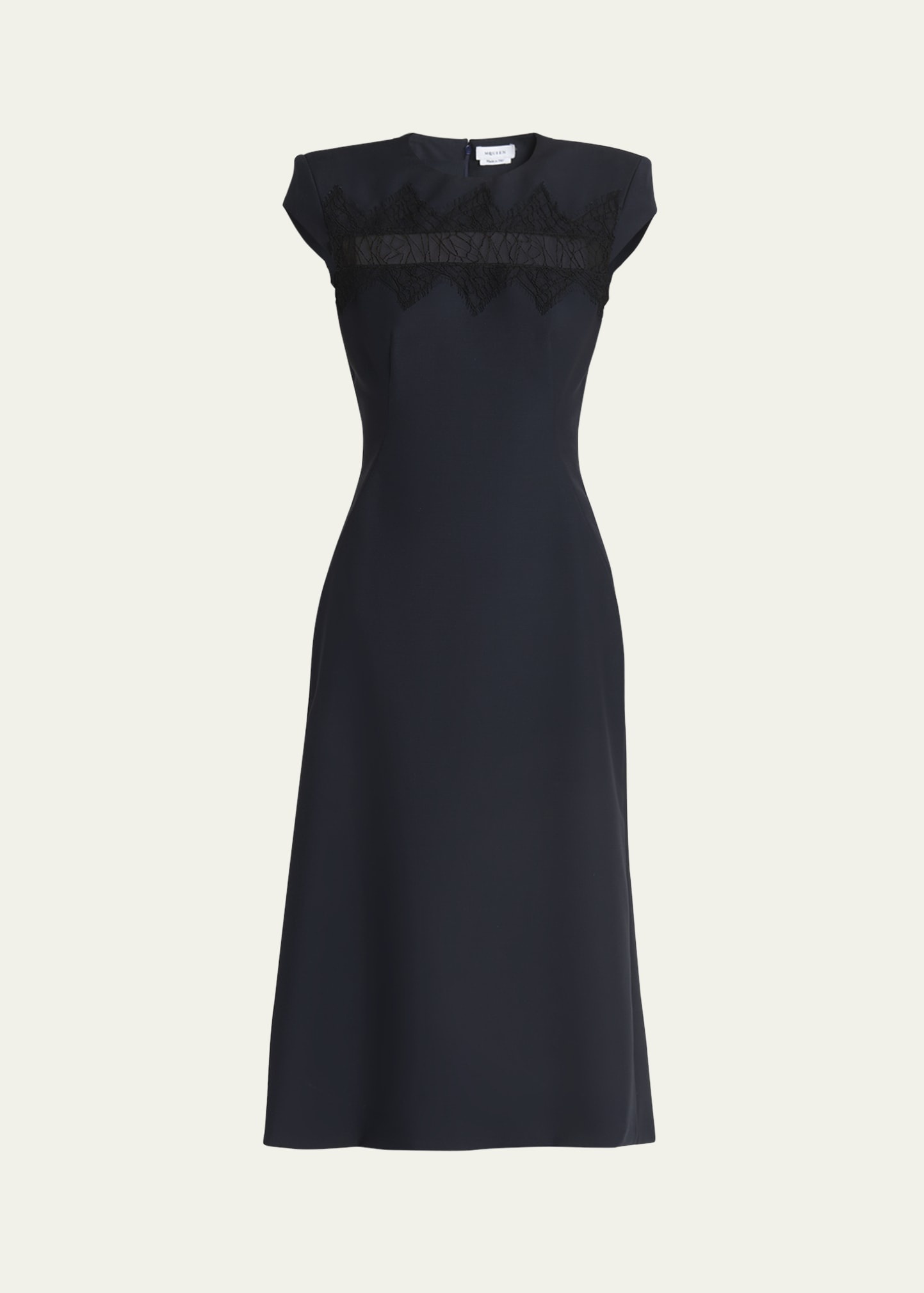 Spider Lace Cap-Sleeve Wool Mohair Midi Dress - 1