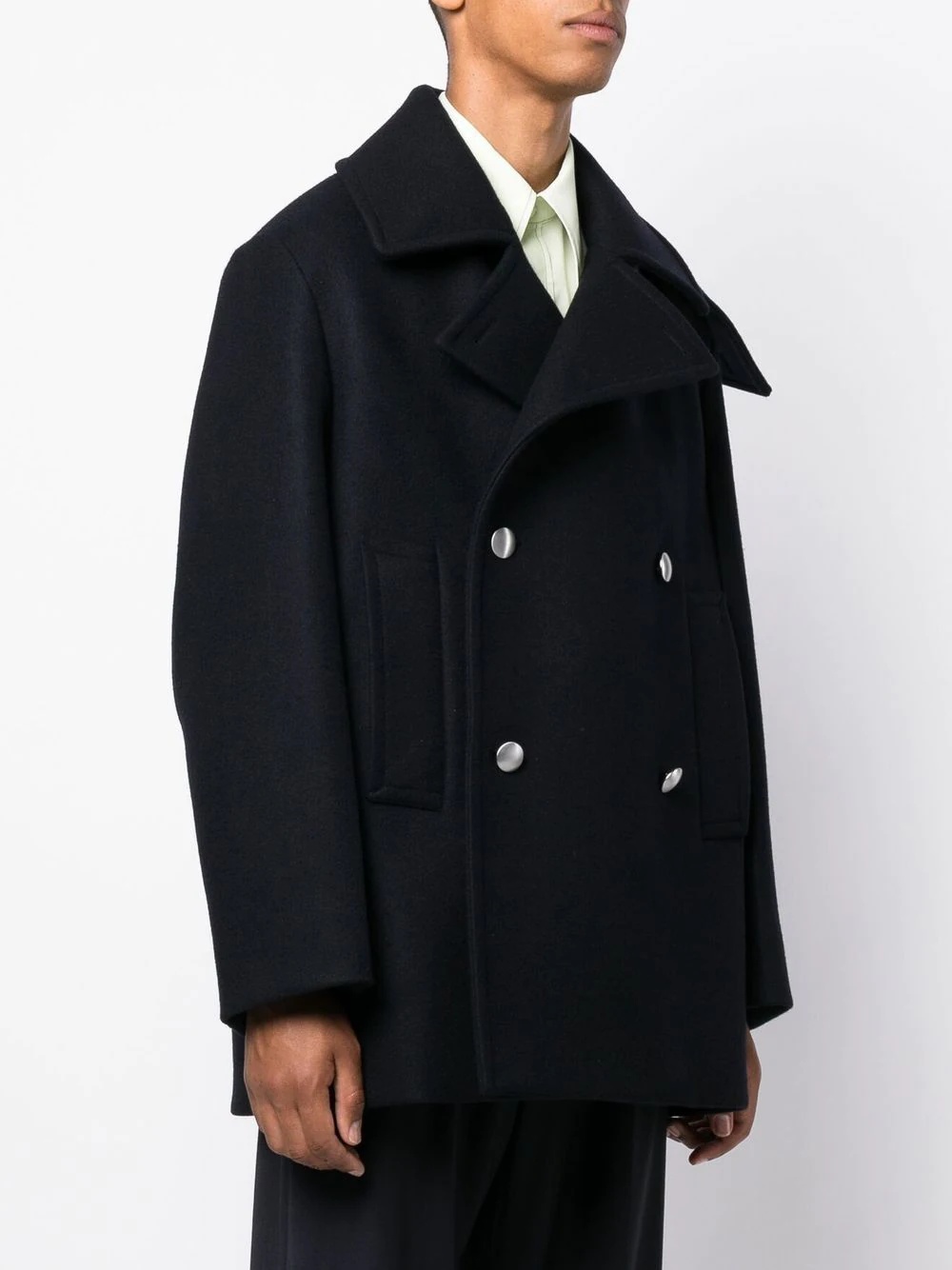 notched-colar double-breasted coat - 3