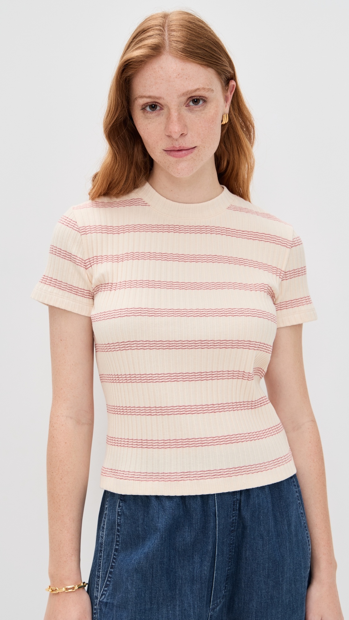 Striped Short Sleeve Crew Top - 6