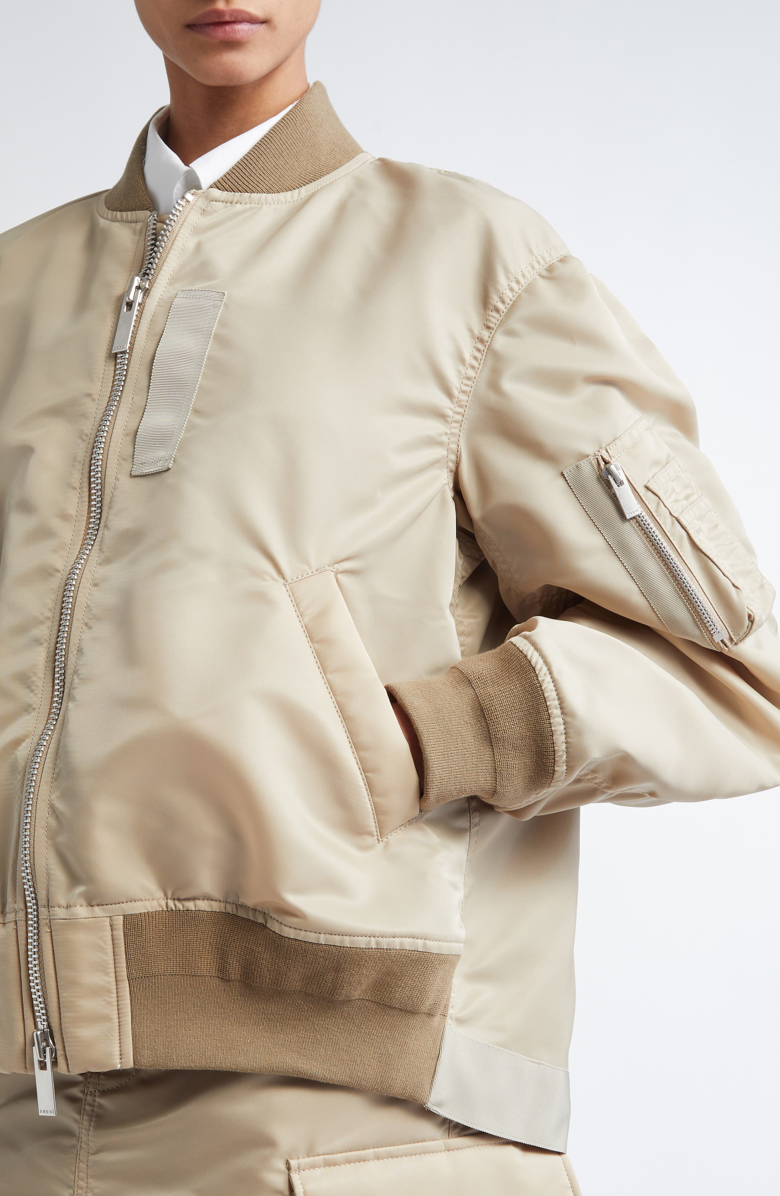 Sacai Nylon Twill Bomber Jacket in Beige at Nordstrom - 5