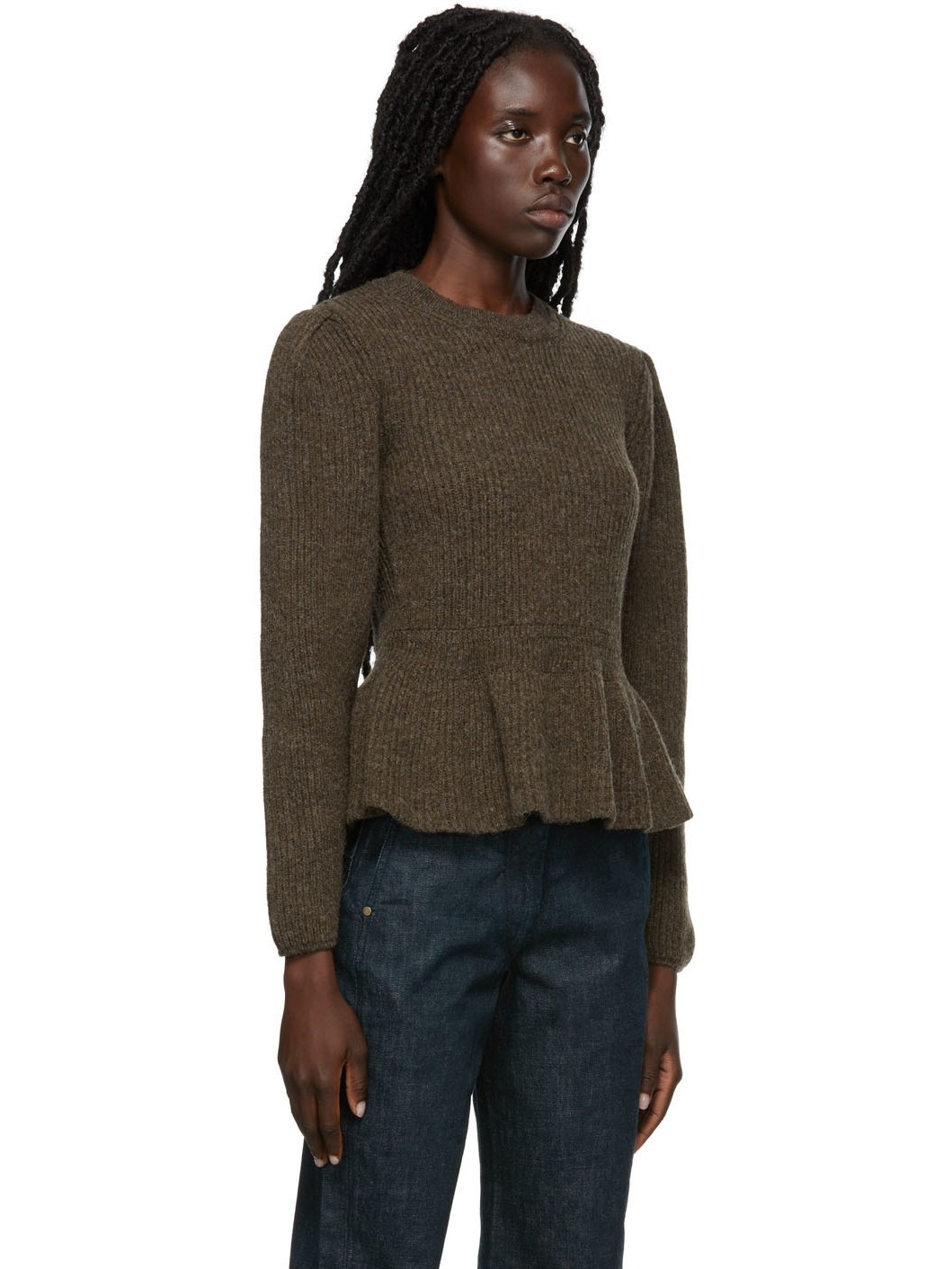 Brown Wool Peplum Sweater - 2