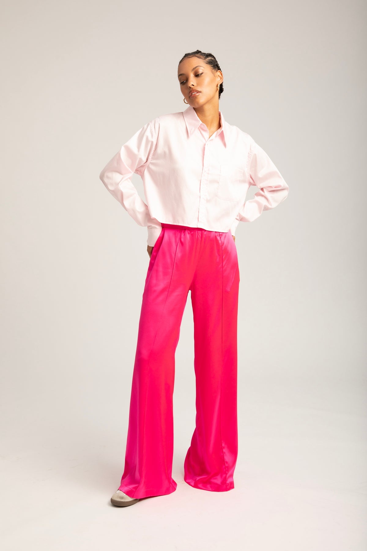 POWDER PINK COTTON CROPPED BUTTON DOWN - 2