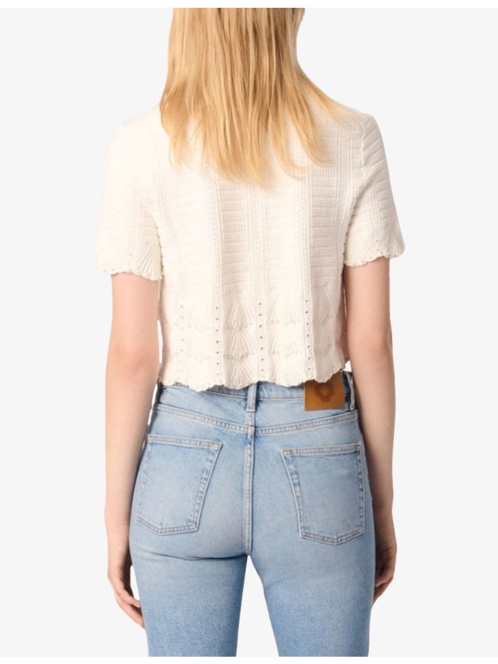 Round-Neck Short-Sleeve Embroidered Stretch-Knit Cardigan - 4