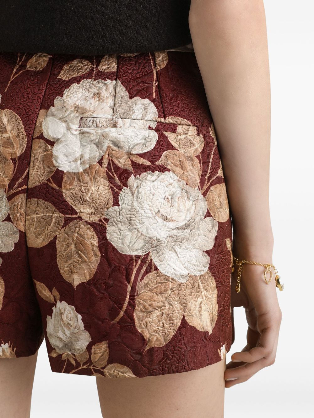 rose-print brocade shorts - 5