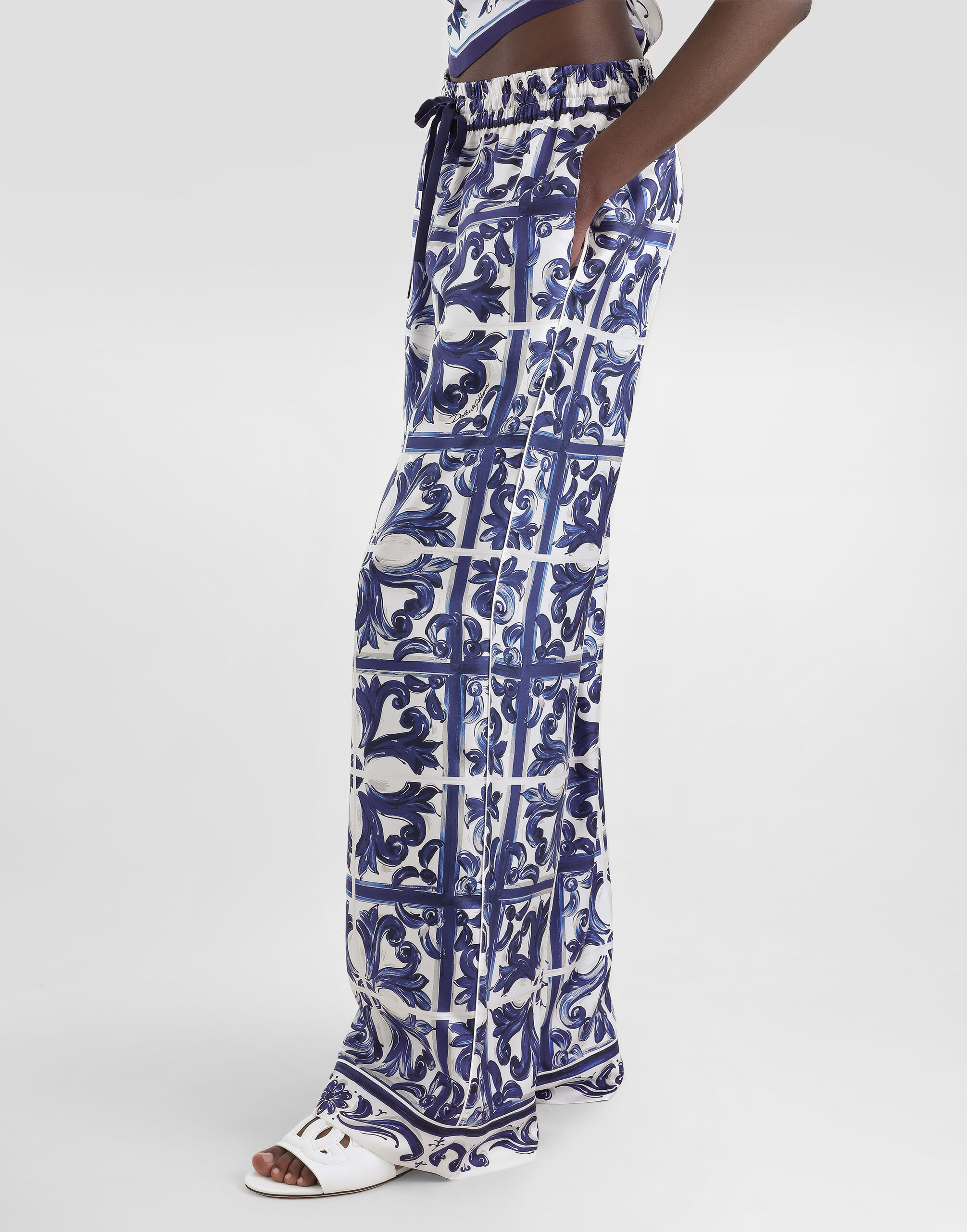 Majolica-print silk twill vanity trousers - 4