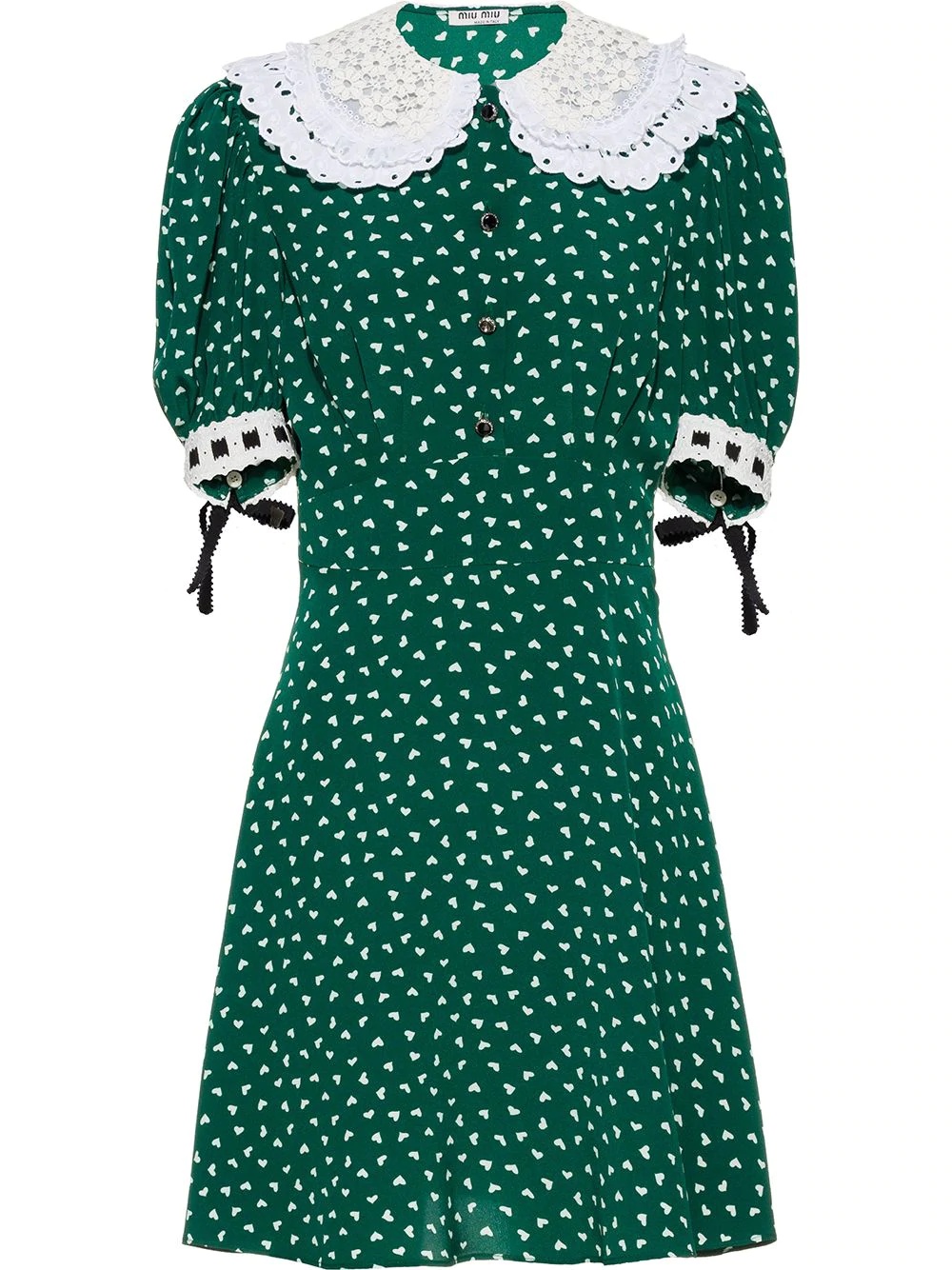 heart print embroidered collar dress - 1