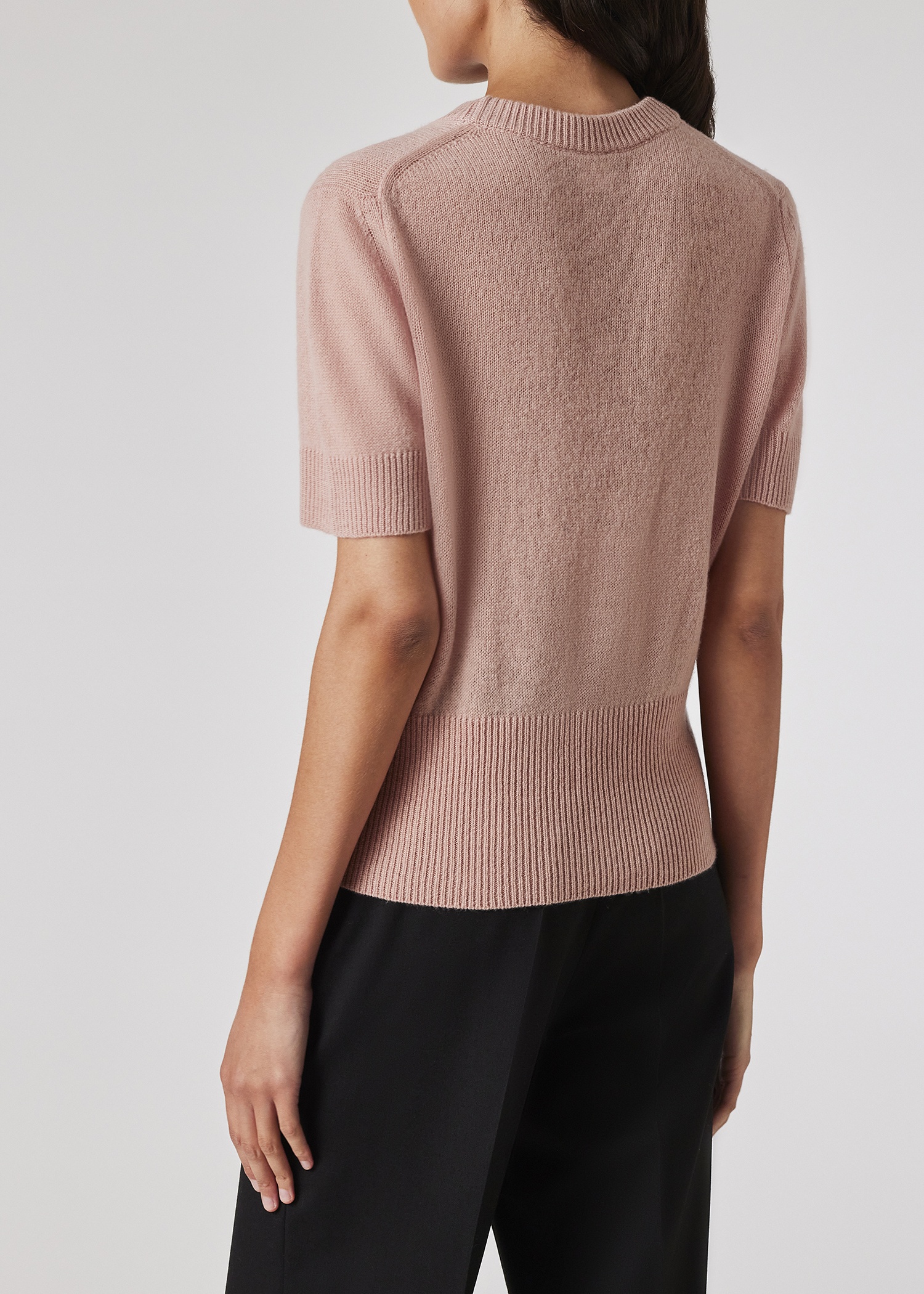 Women's Light Pink Cashmere Short-Sleeve Sweater - 4