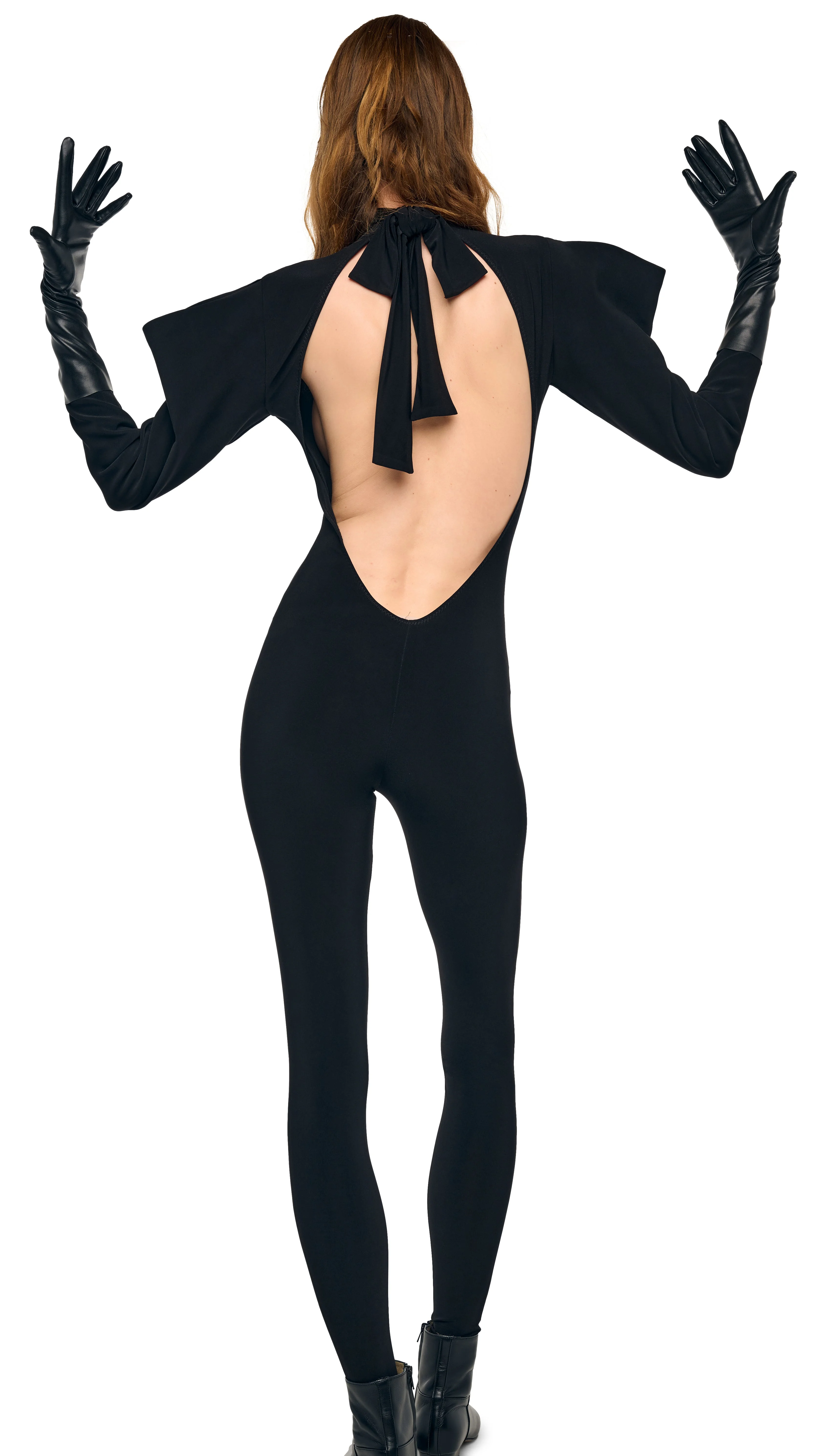 WING SLEEVE OPEN BACK BOW NECK CATSUIT - 1