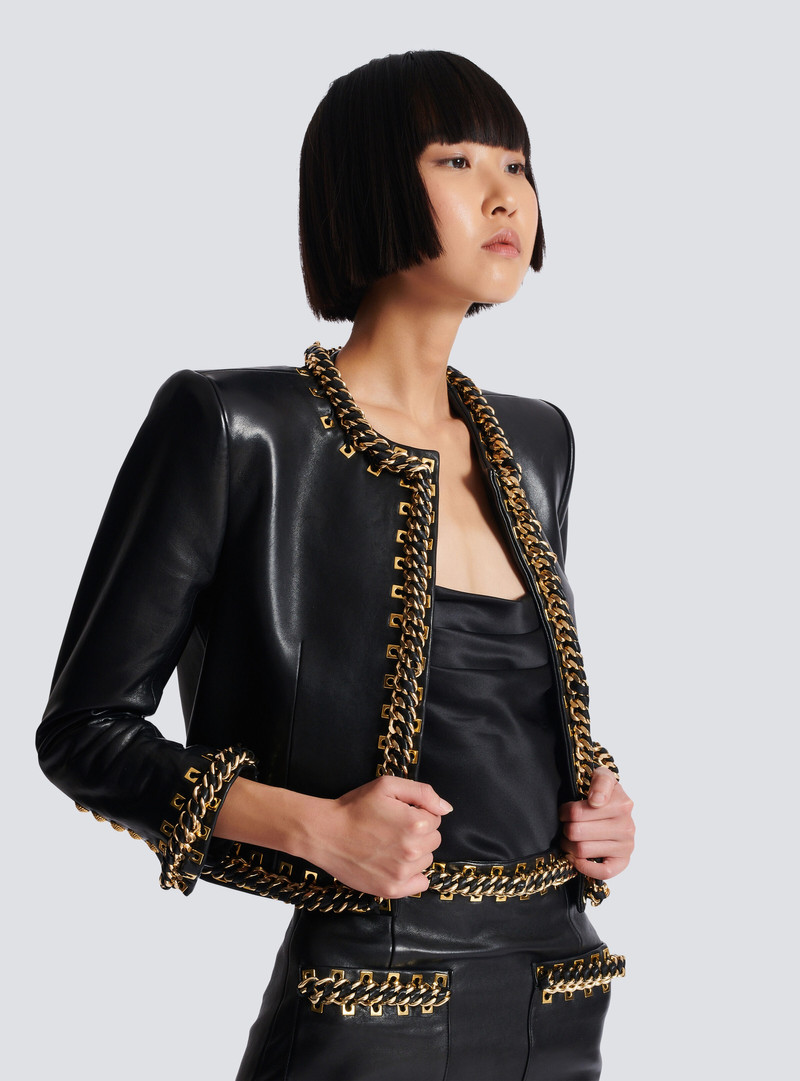 Lambskin 가장자리에 가장자리 재킷 체인 트림 7