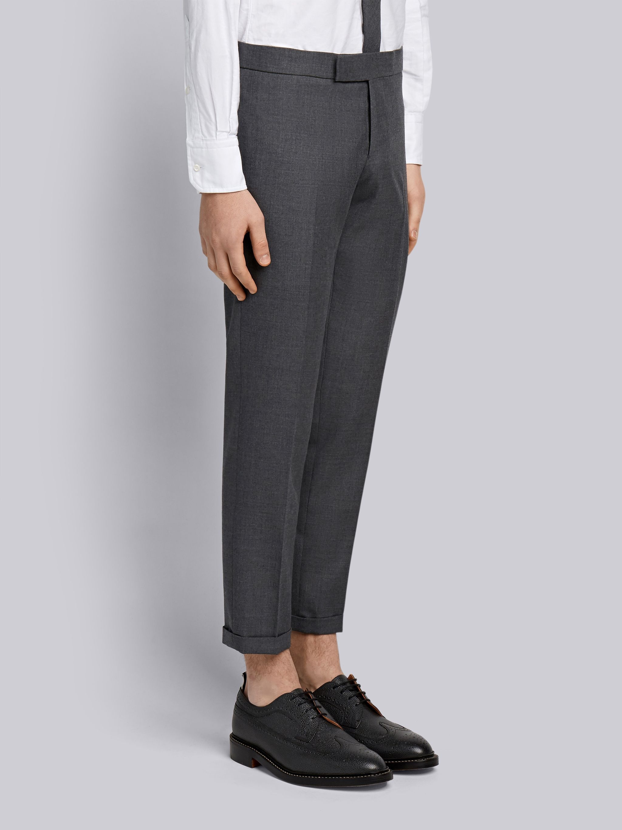Dark Grey Solid Wool Twill Engineered Stripe Side Seam Skinny Trouser - 2