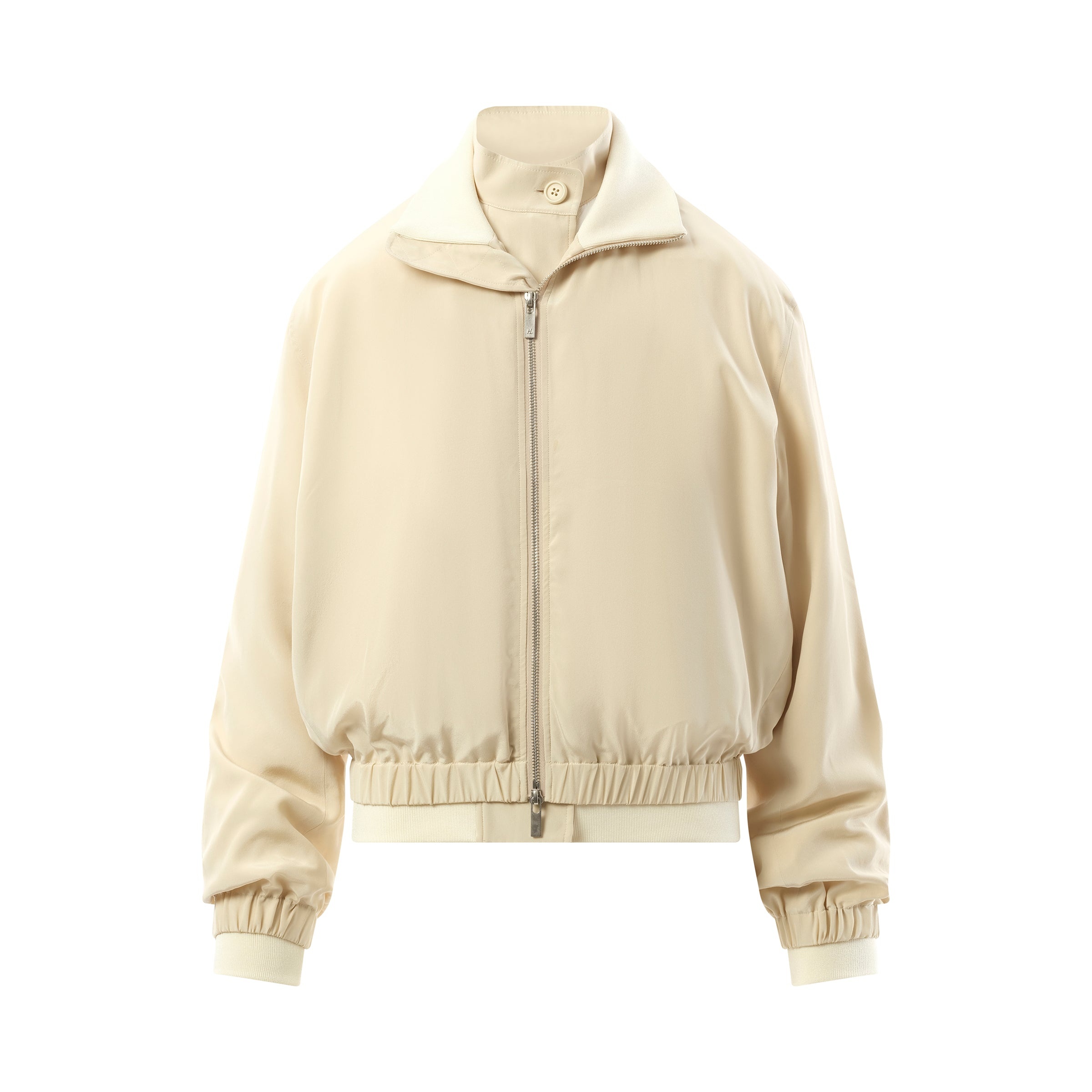 Silk Zip Bomber Jacket in Oat - 2