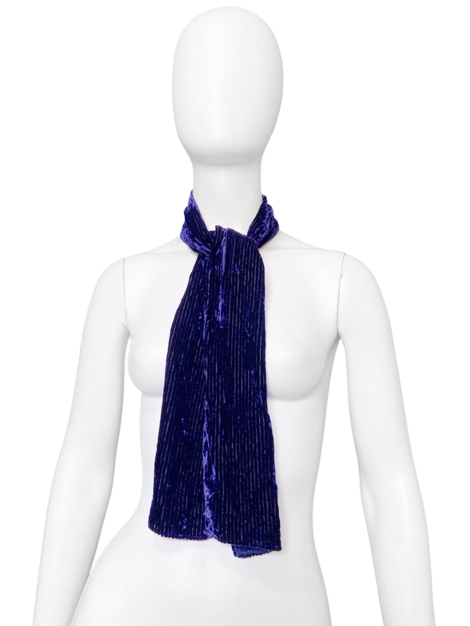 Gucci Fall 1996 Tom Ford Blue Velvet Striped Silk Scarf Neckpiece - 7