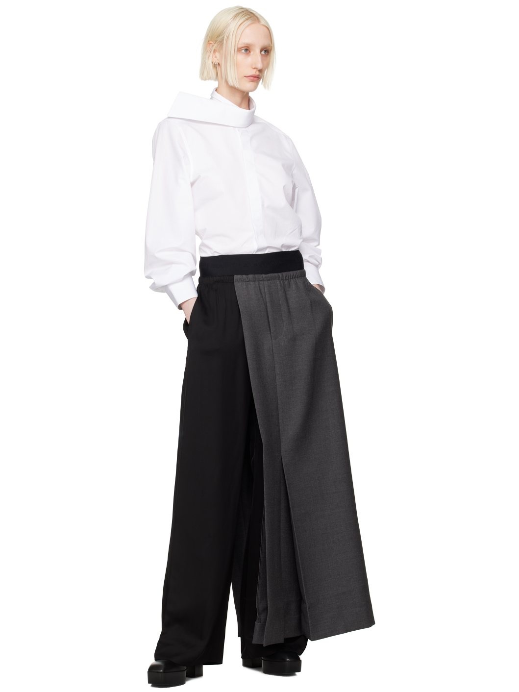 White Scarf Collar Shirt - 5