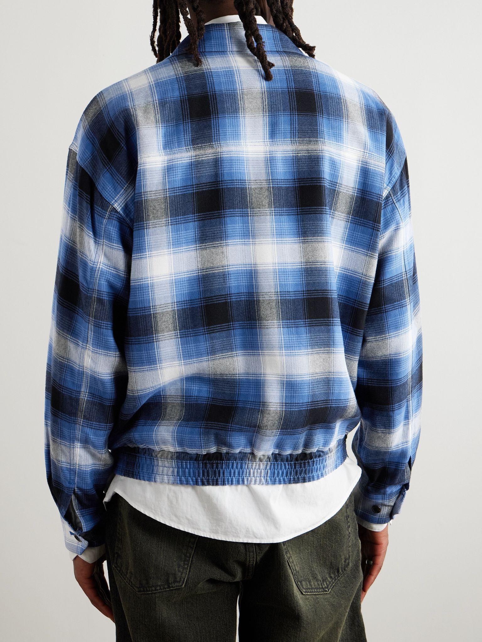 Checked Oxford Shirt Jacket Blue - 4