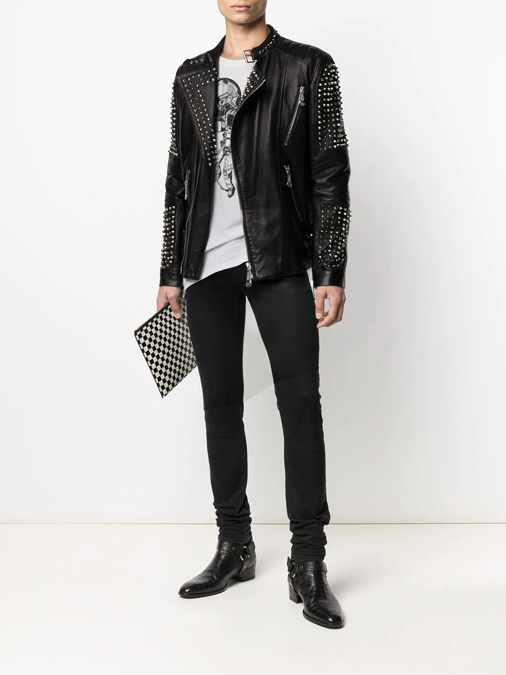 zipped studded biker jacket - 2