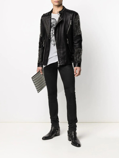 PHILIPP PLEIN zipped studded biker jacket outlook