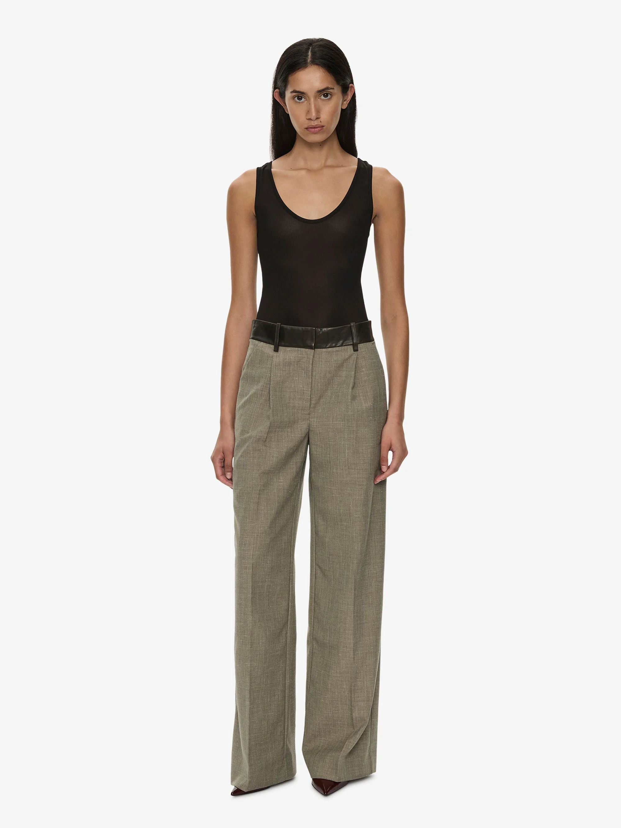 Tropical Wool Leather Waisted Trouser - 1